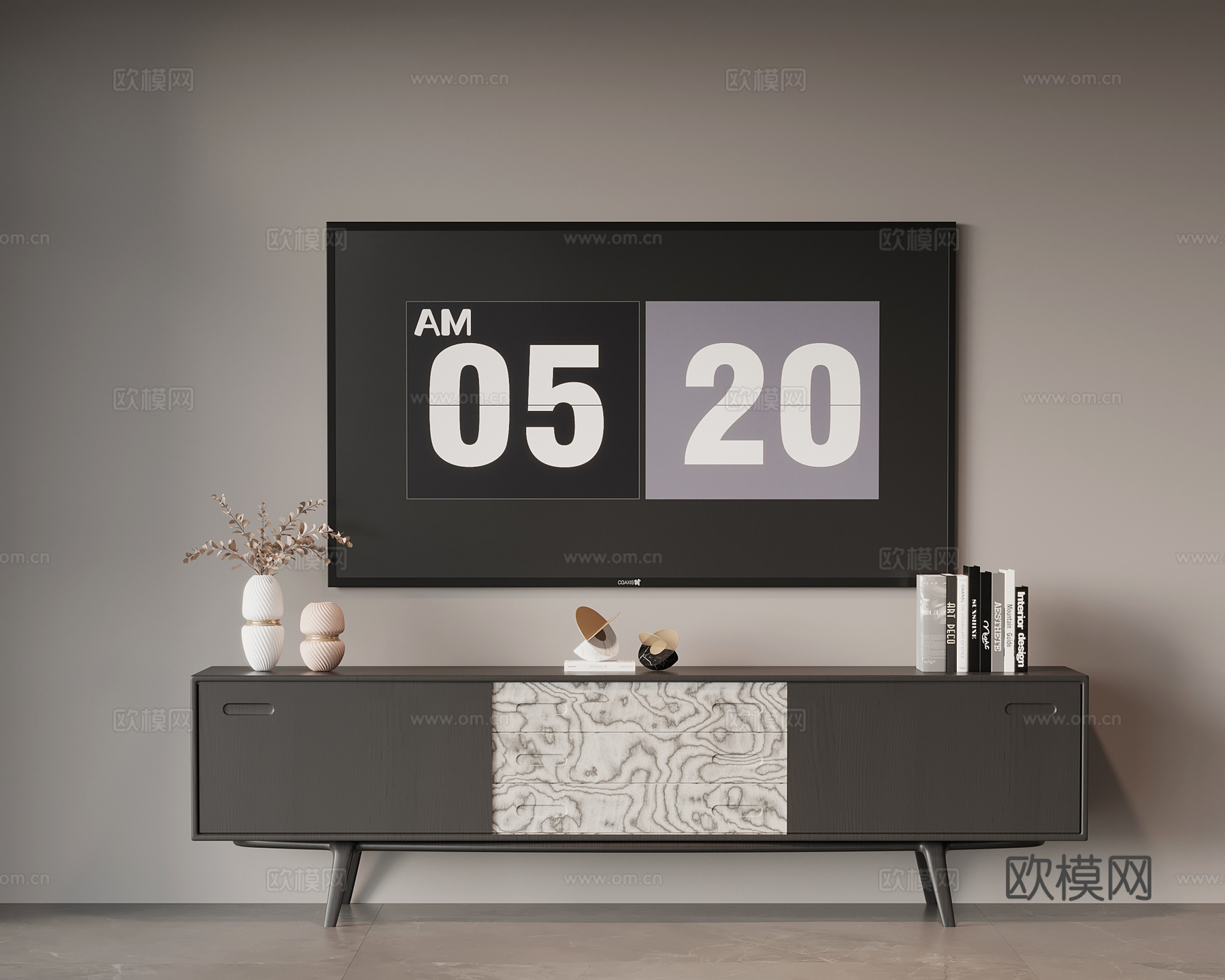 现代意式电视柜 边柜su模型