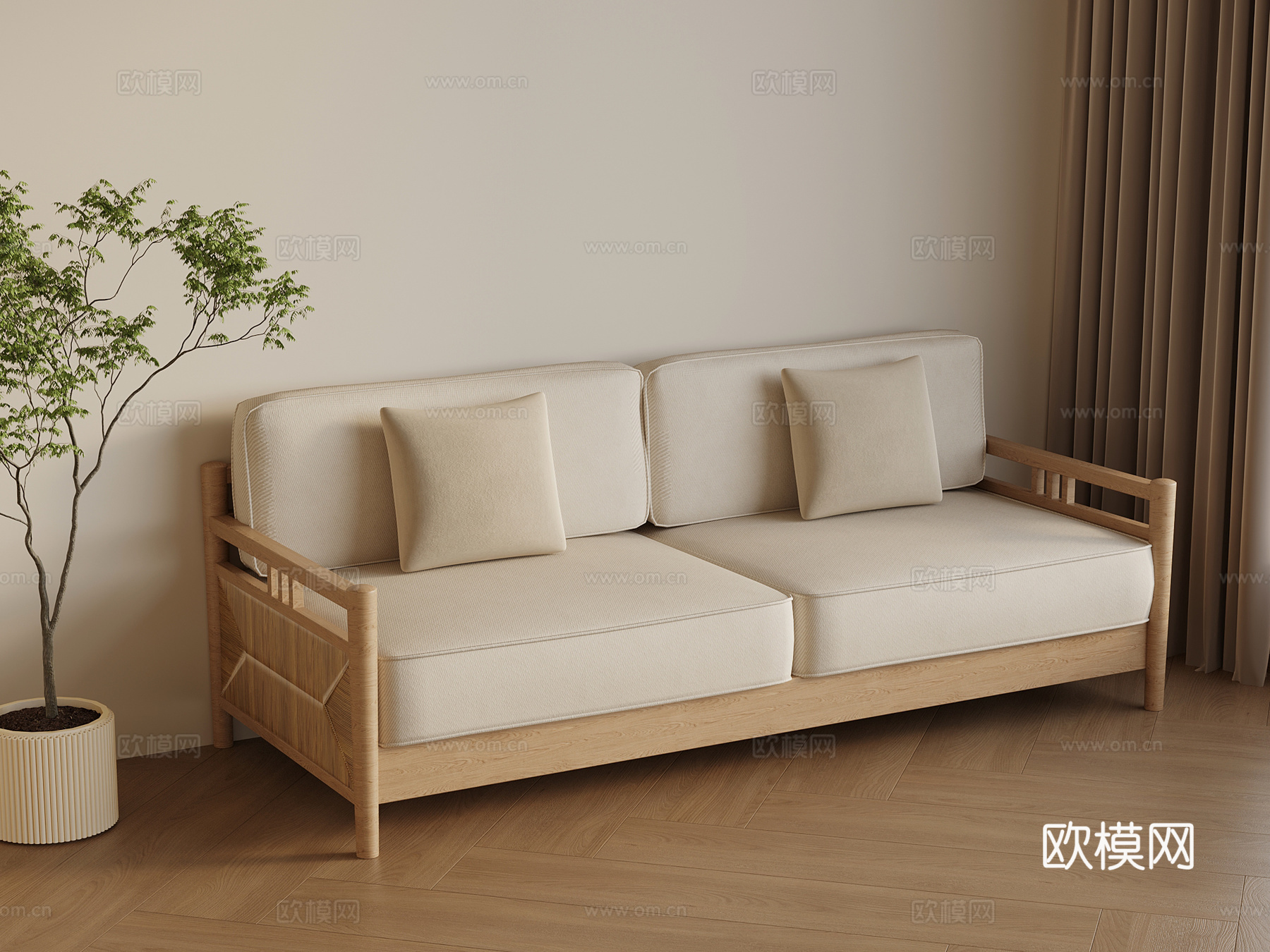 侘寂中古沙发 多人沙发3d模型