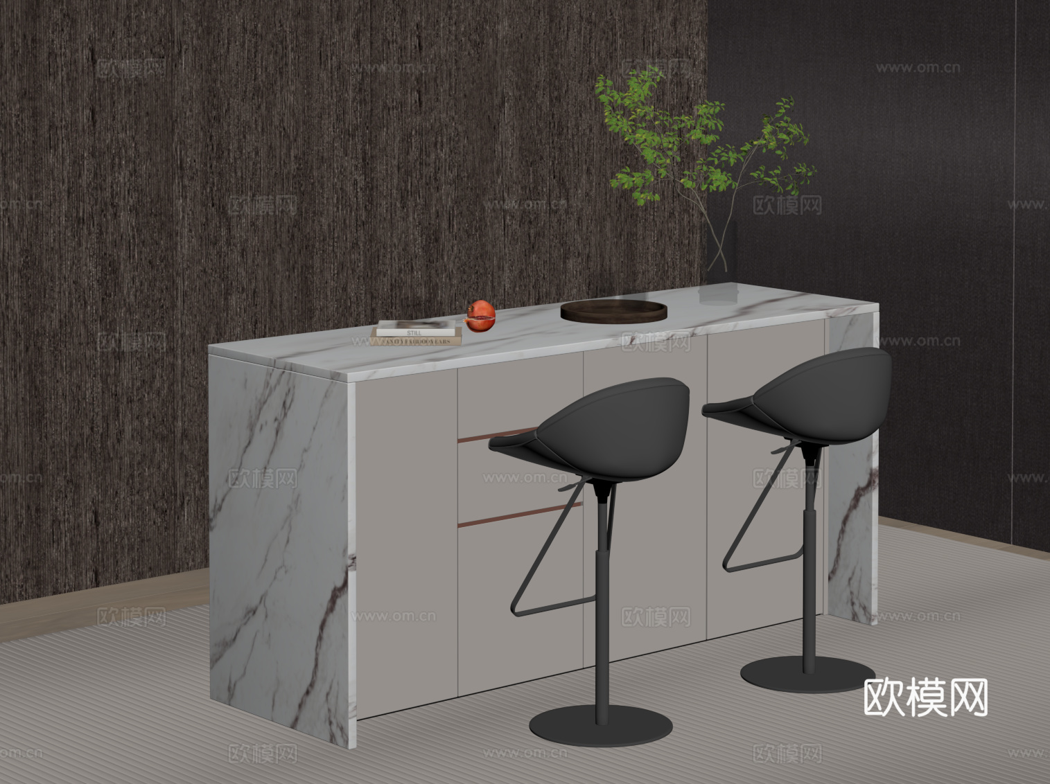 现代意式吧台 吧凳su模型