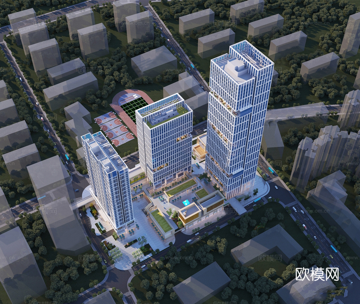 现代高层办公楼 写字楼建筑 商业综合体su模型