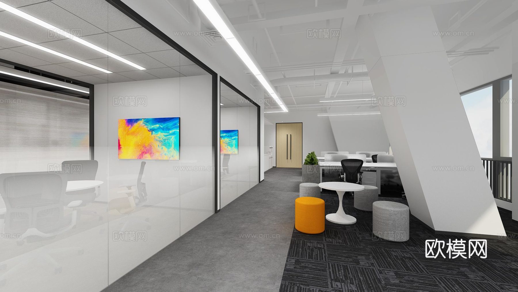 1200平办公室 最新全套施工图 效果图合集cad施工图