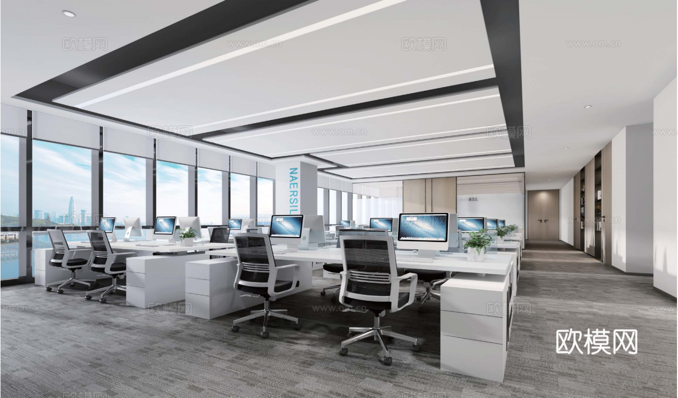 1500平办公室 最新全套施工图 效果图合集cad施工图