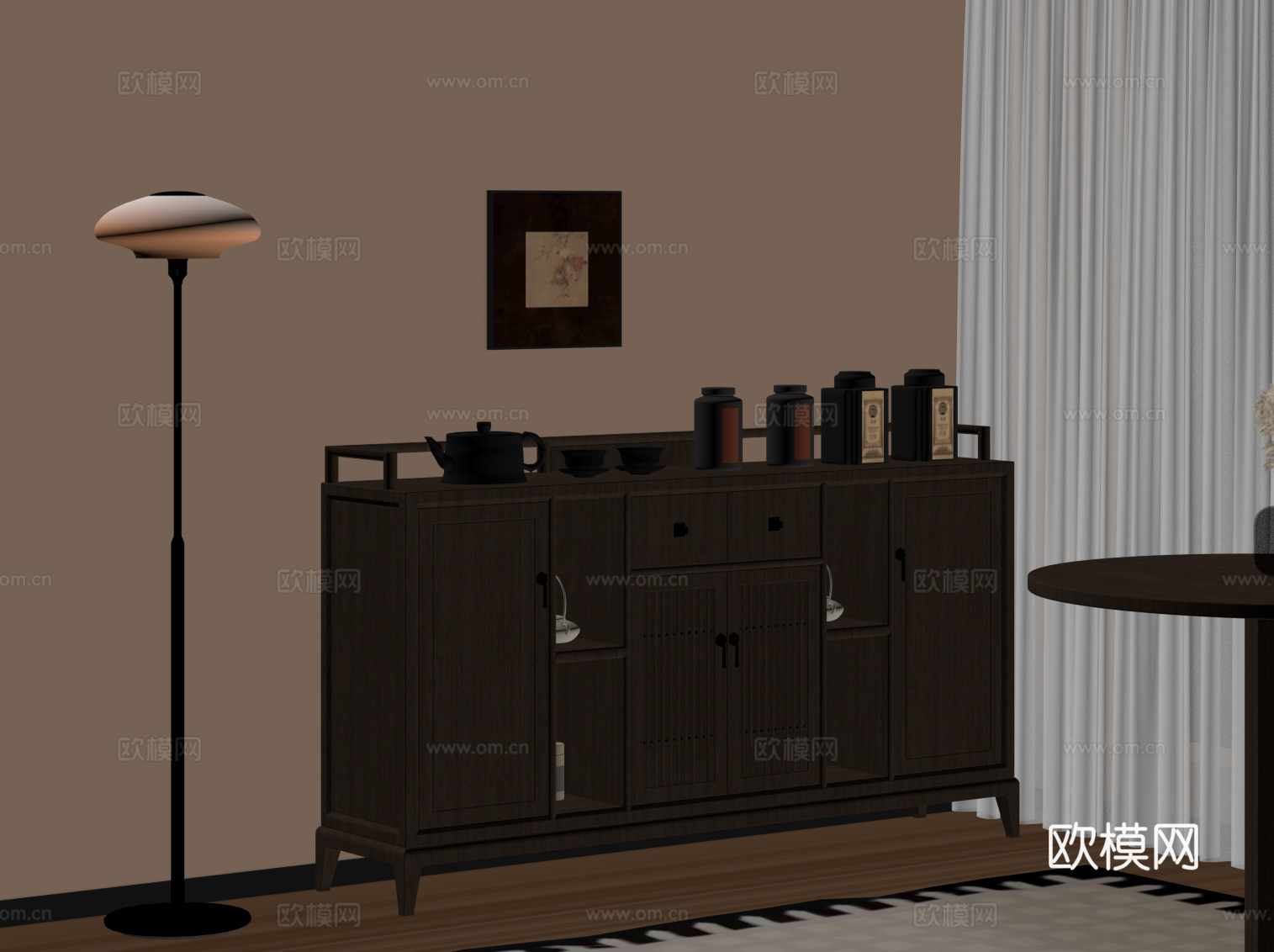 新中式茶水柜 茶柜su模型