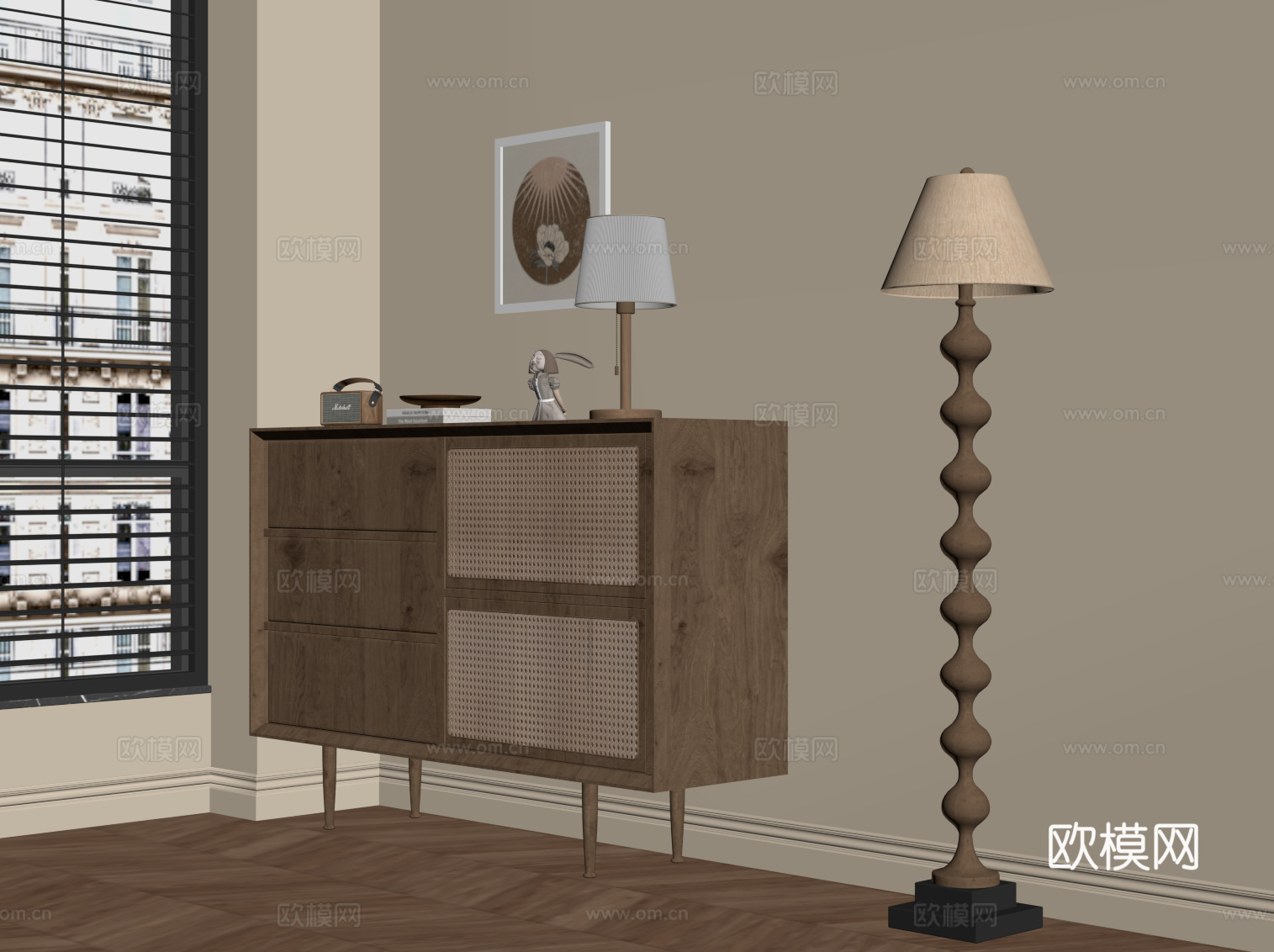 中古风玄关柜 边柜su模型