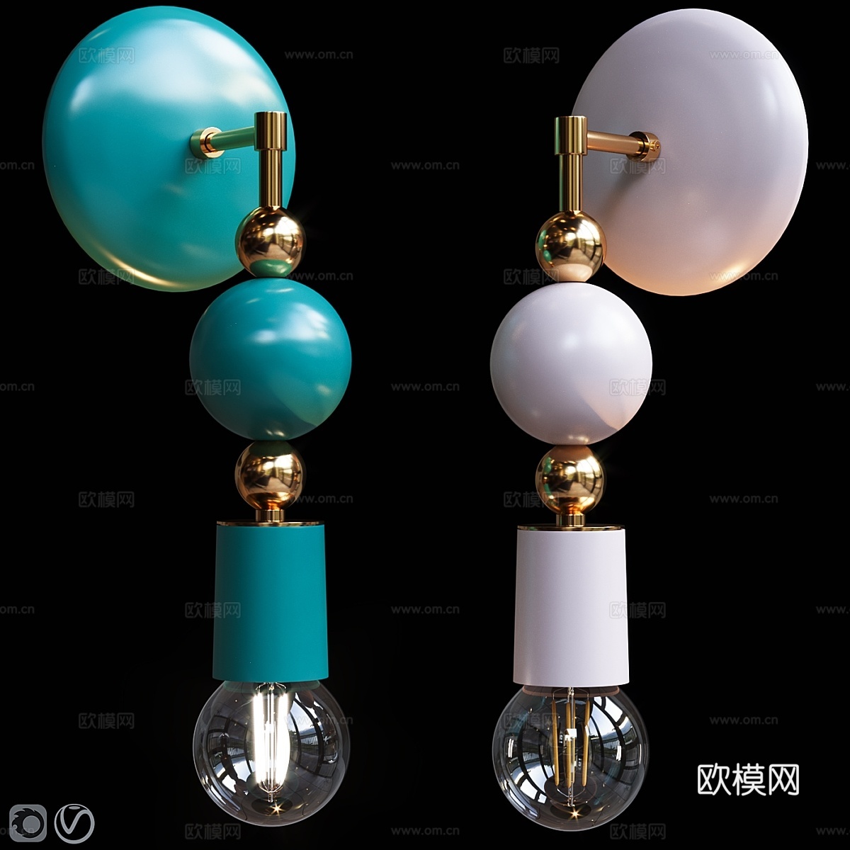 壁灯 Sphere 祖母绿与腮红款3d模型下载