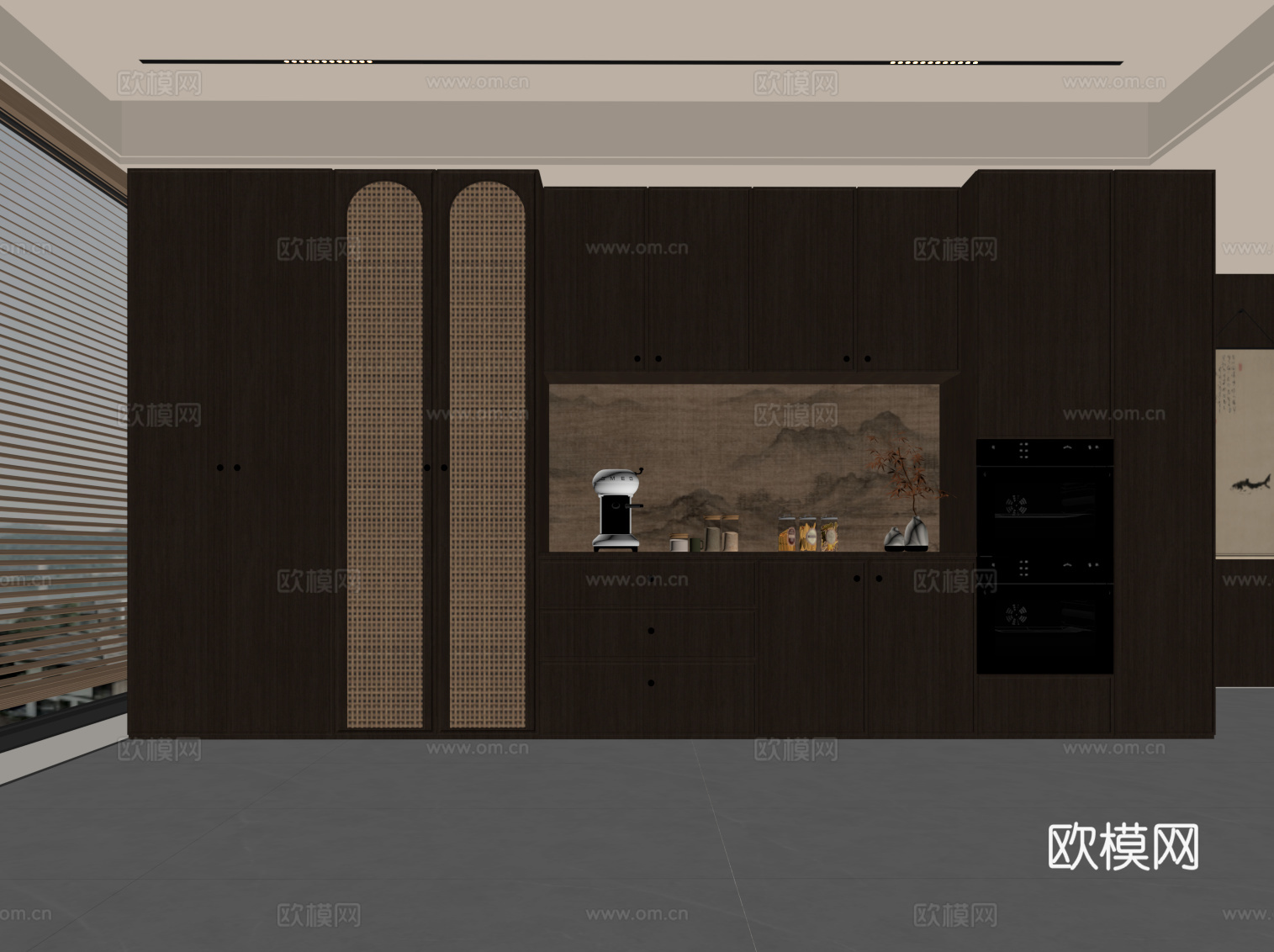 新中式酒柜 餐边柜 橱柜su模型