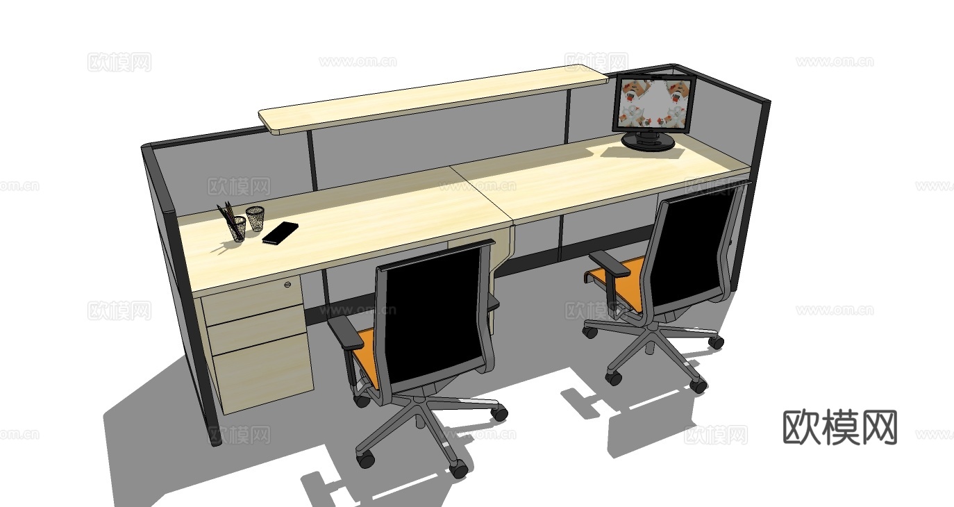 办公桌 工位 屛风卡位 办公椅su模型