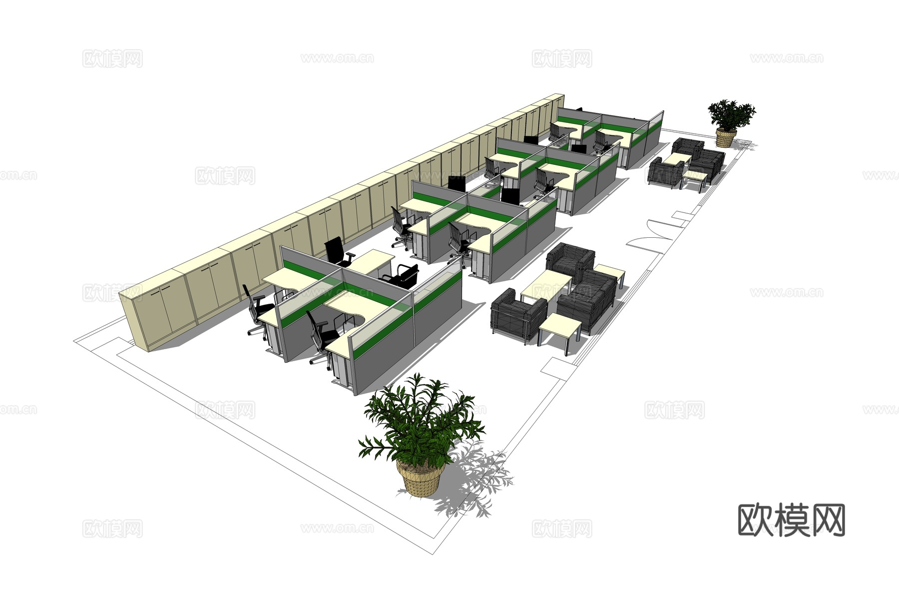 办公桌 工位 屛风卡位 办公椅su模型
