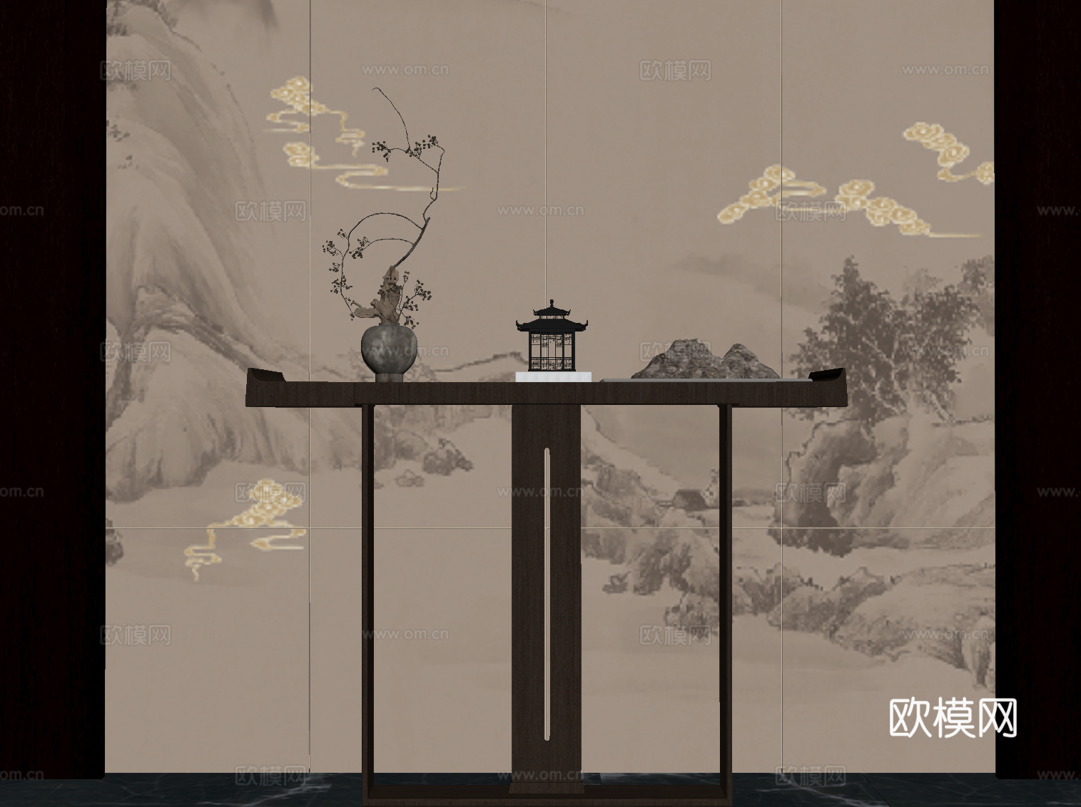 新中式玄关 端景柜 玄关柜su模型