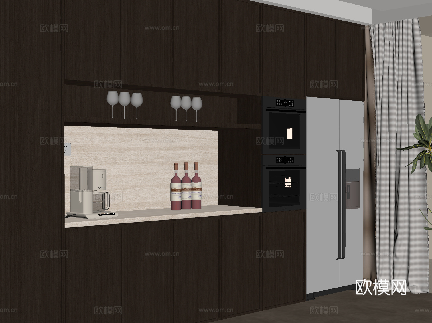 中古风餐边柜 橱柜su模型