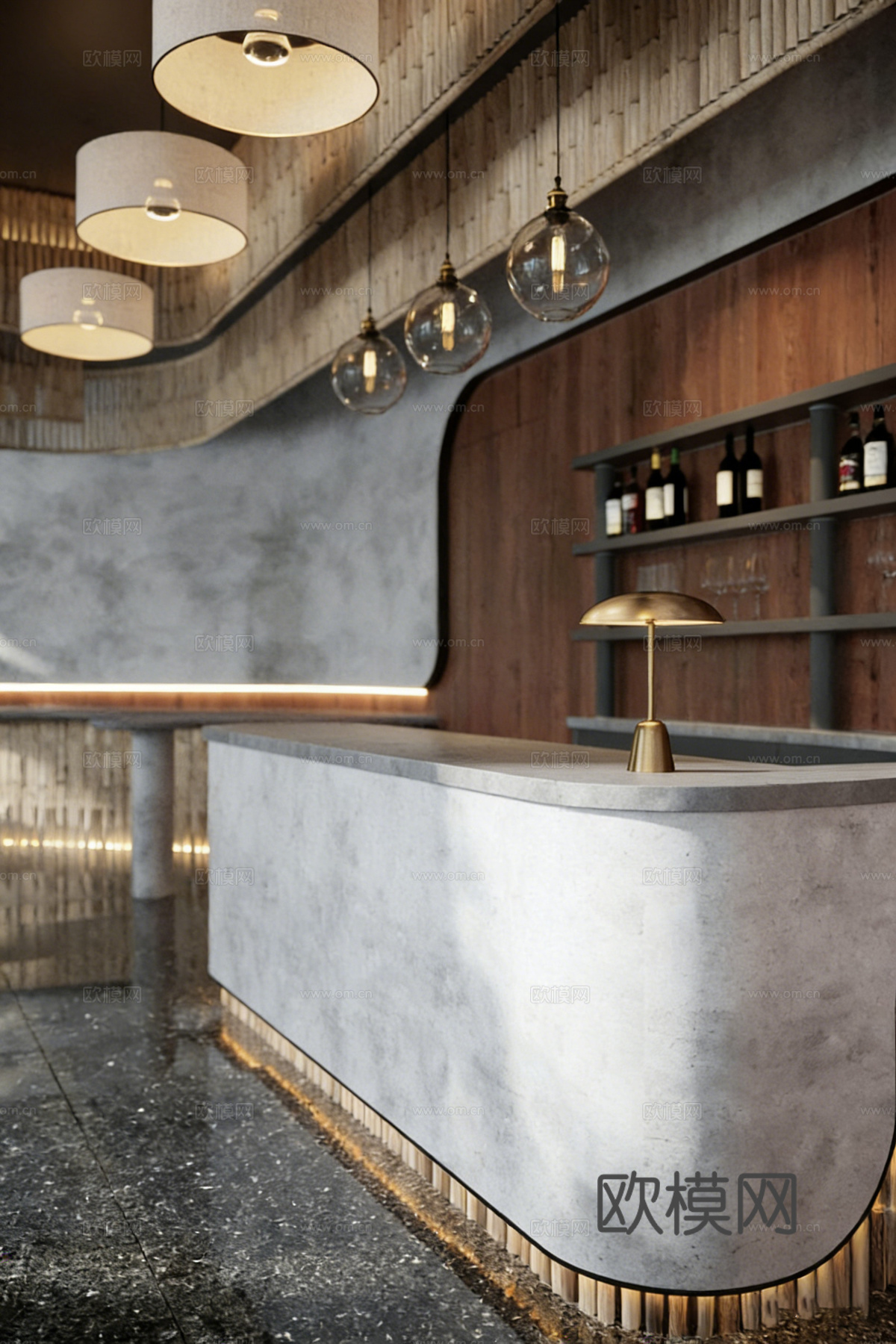现代工业风咖啡馆 清吧 弧形吧台 餐厅 工业风餐饮空间3d模型