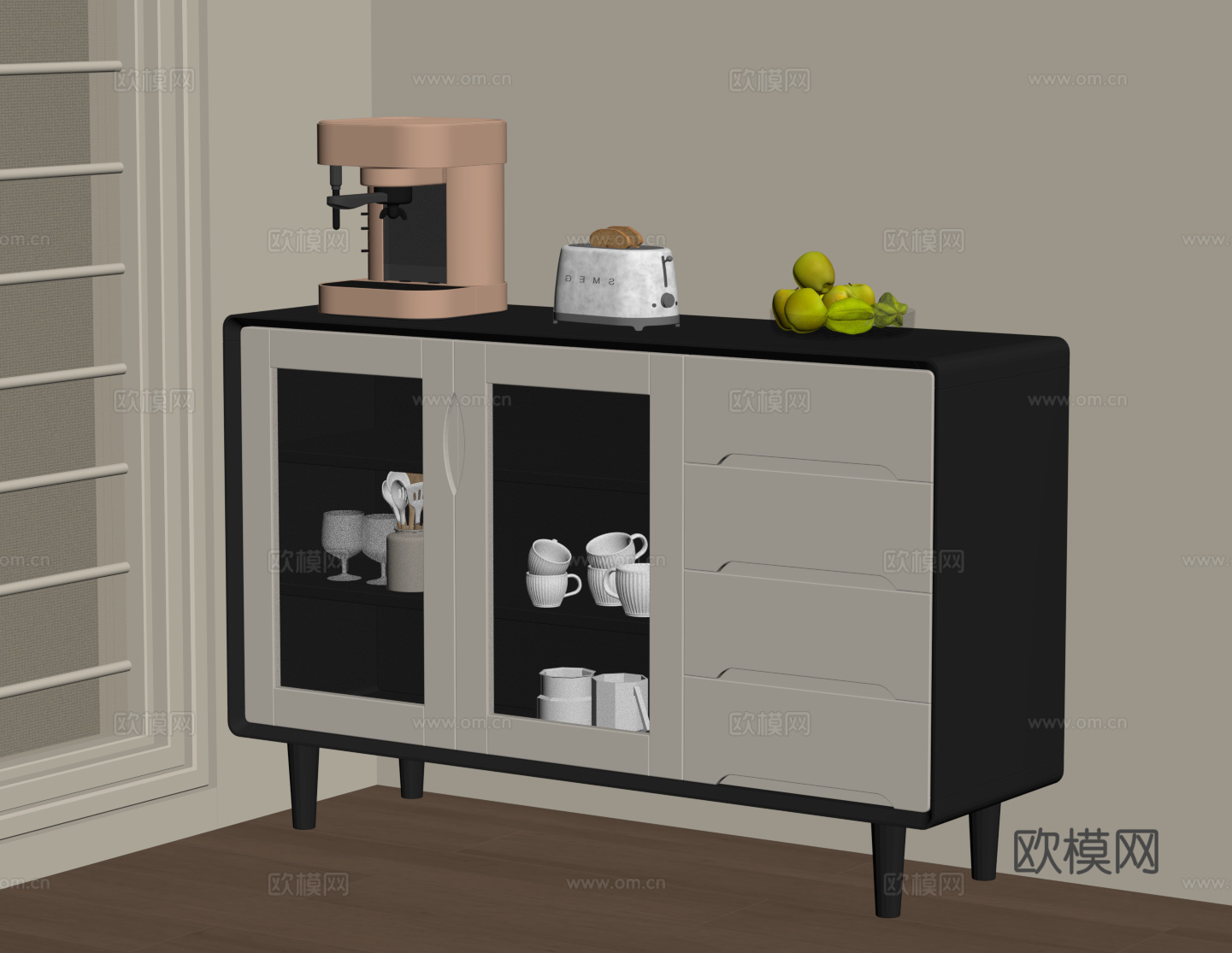 现代法式餐边柜 备餐柜su模型