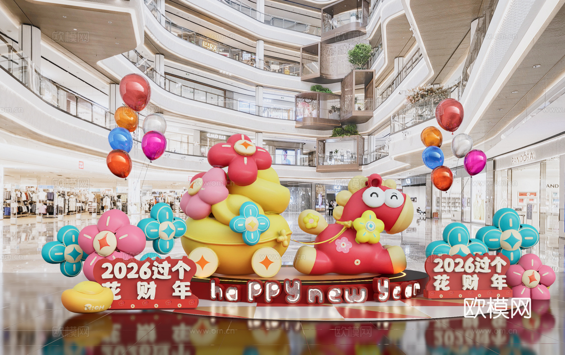 马年新年艺术装 商场潮玩艺术装置 网红玩偶装饰打卡su模型