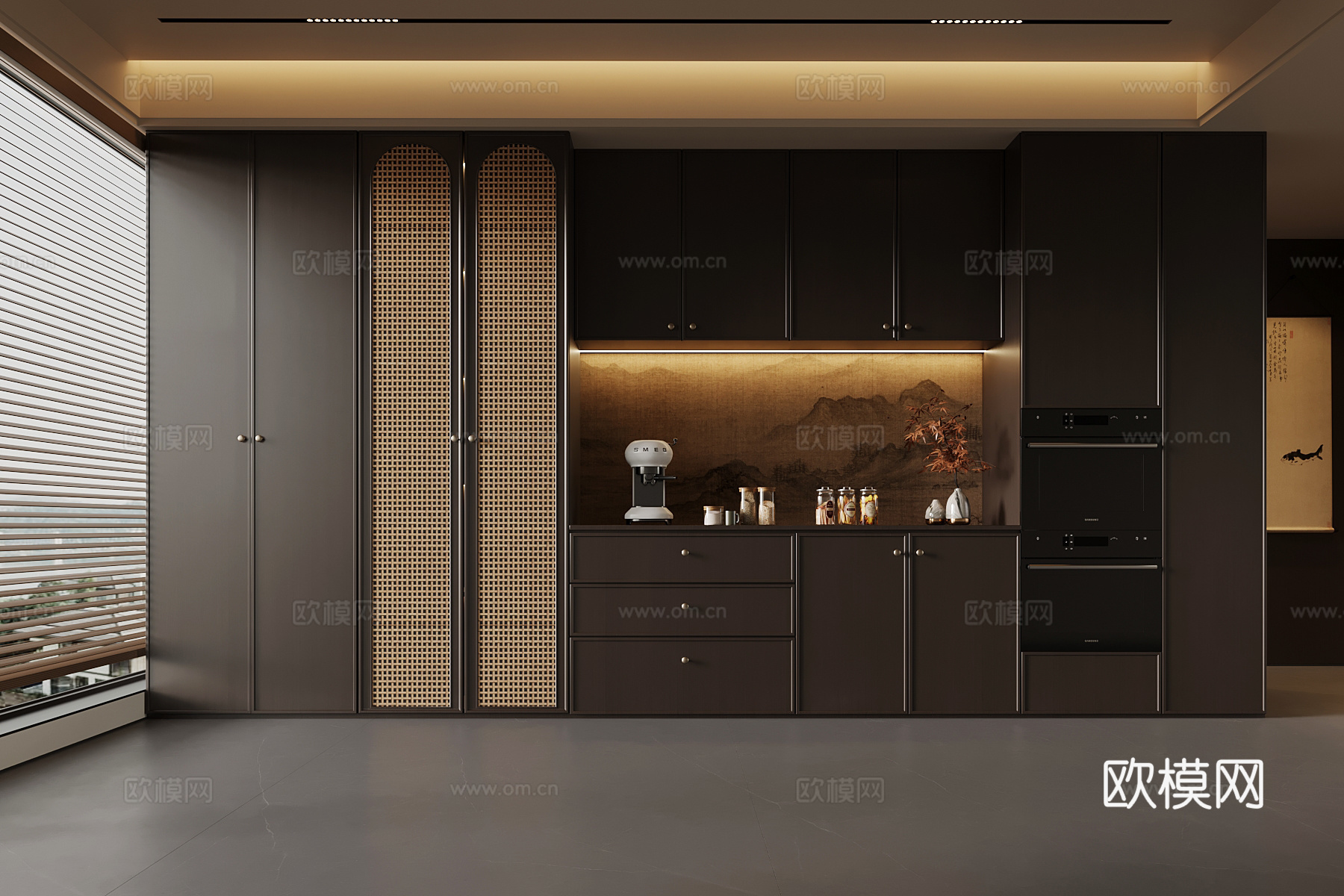 新中式酒柜 餐边柜 橱柜su模型