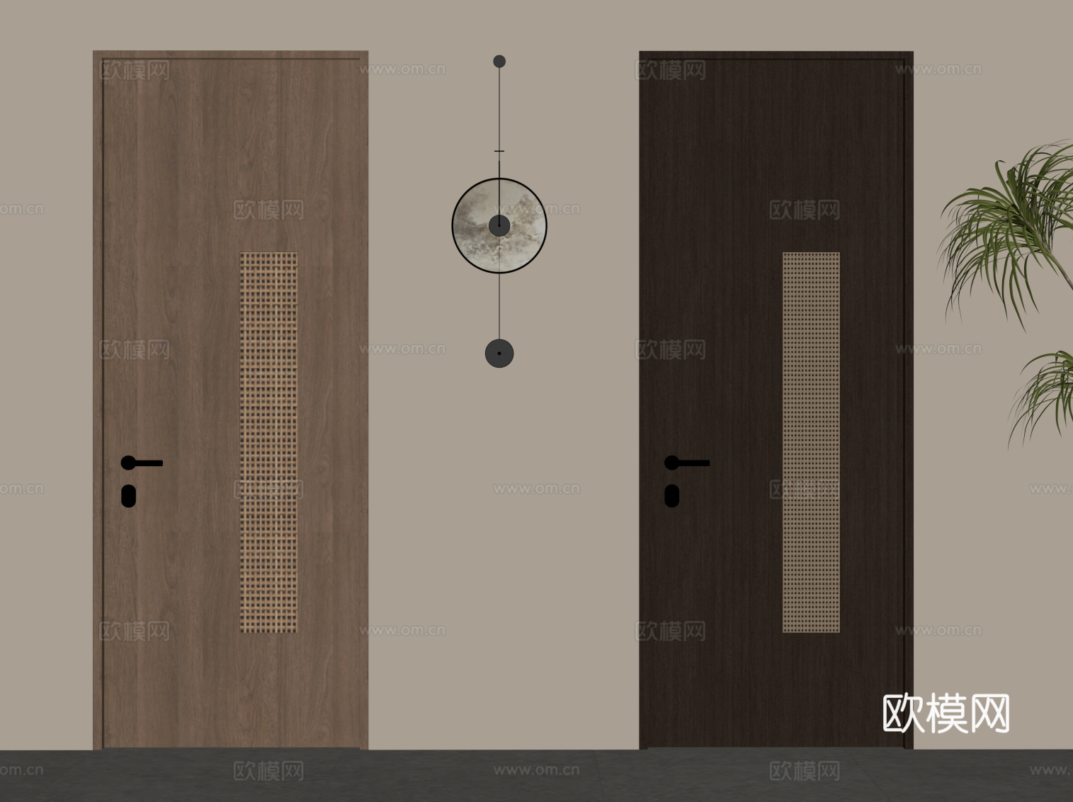 新中式单开门 室内门su模型