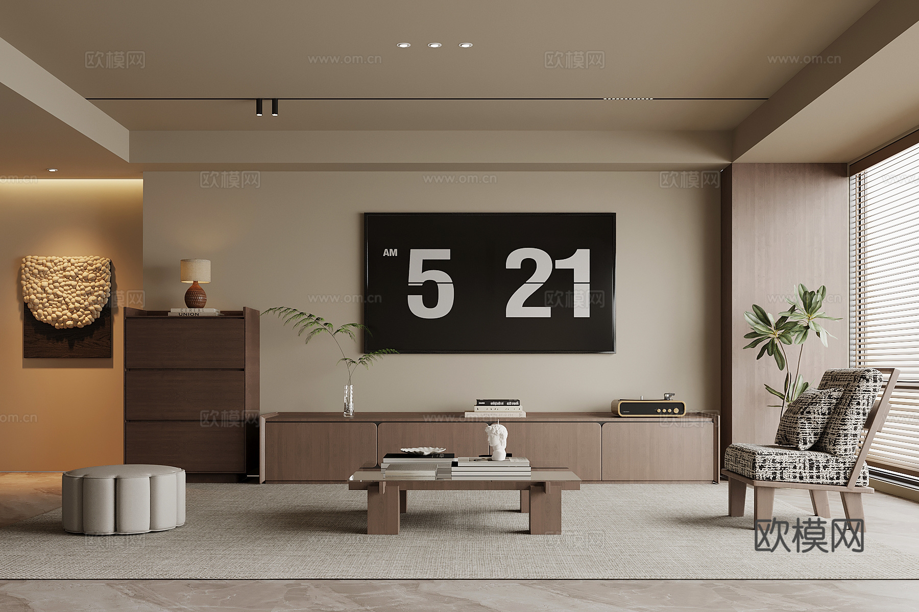 中古风客厅 电视柜 沙发茶几组合su模型