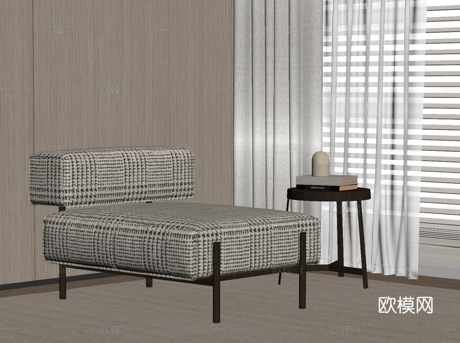 现代中古风休闲椅 沙发椅su模型