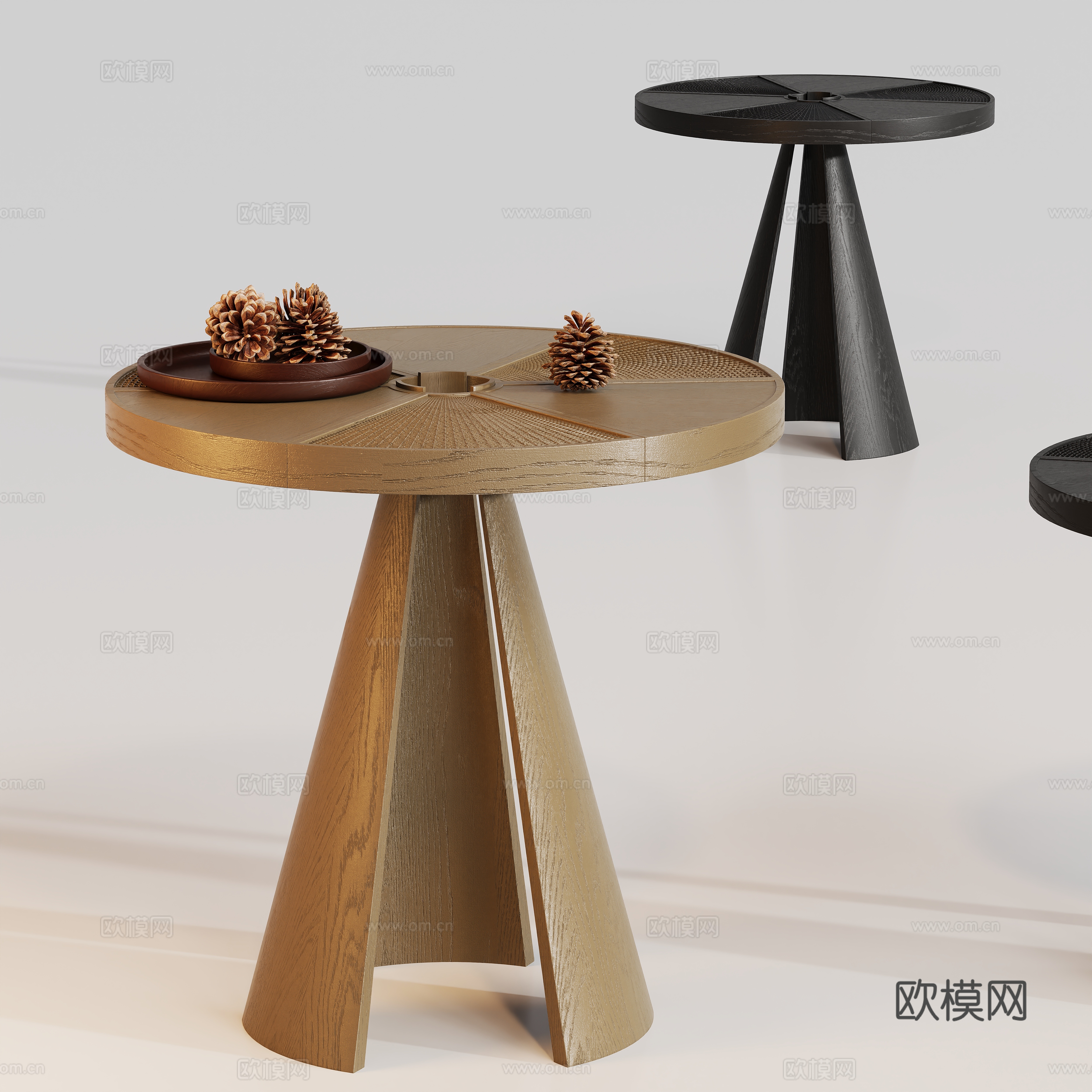 原木中古角几边几圆几su模型