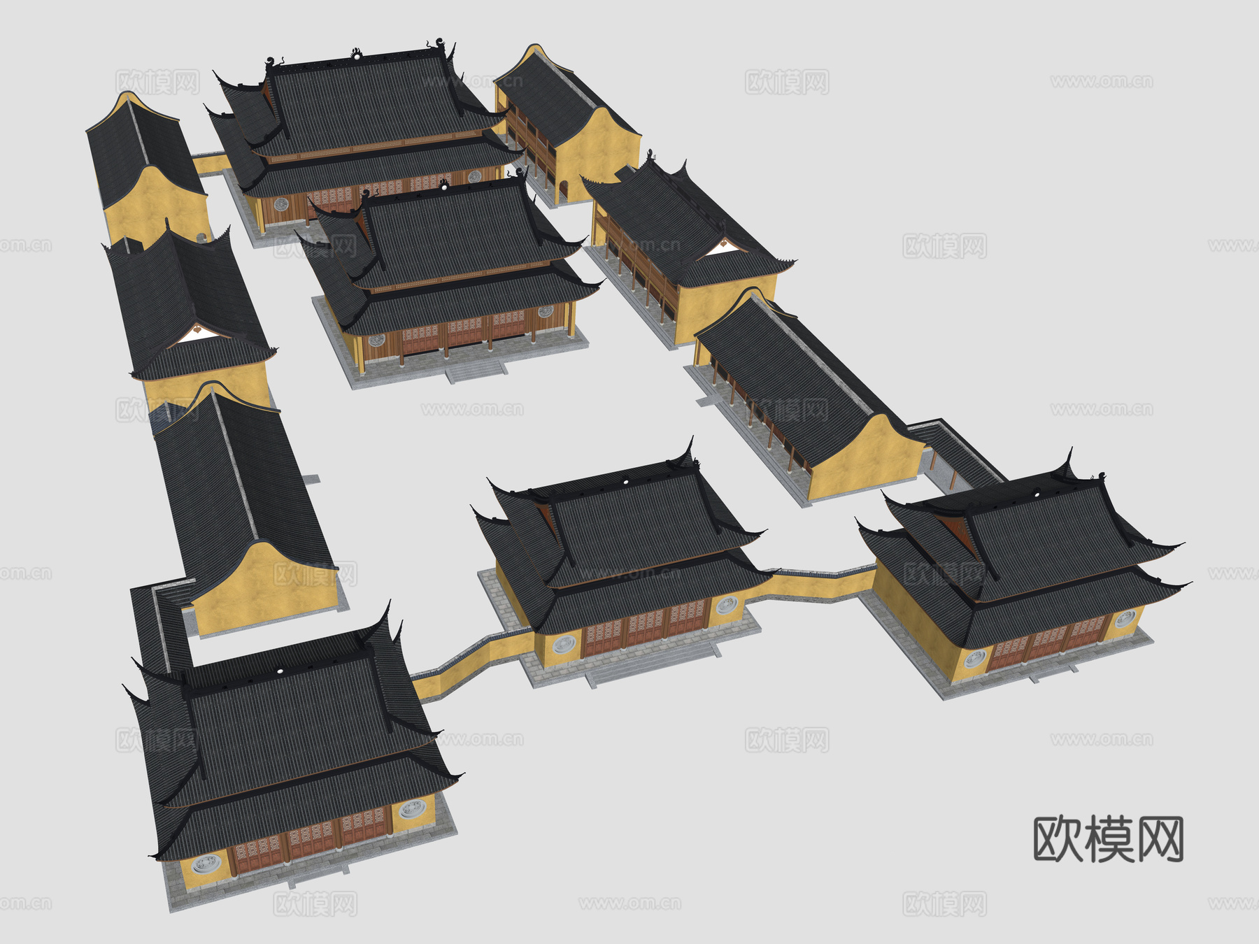 中式寺庙 标准寺庙 大雄宝殿 庙宇su模型