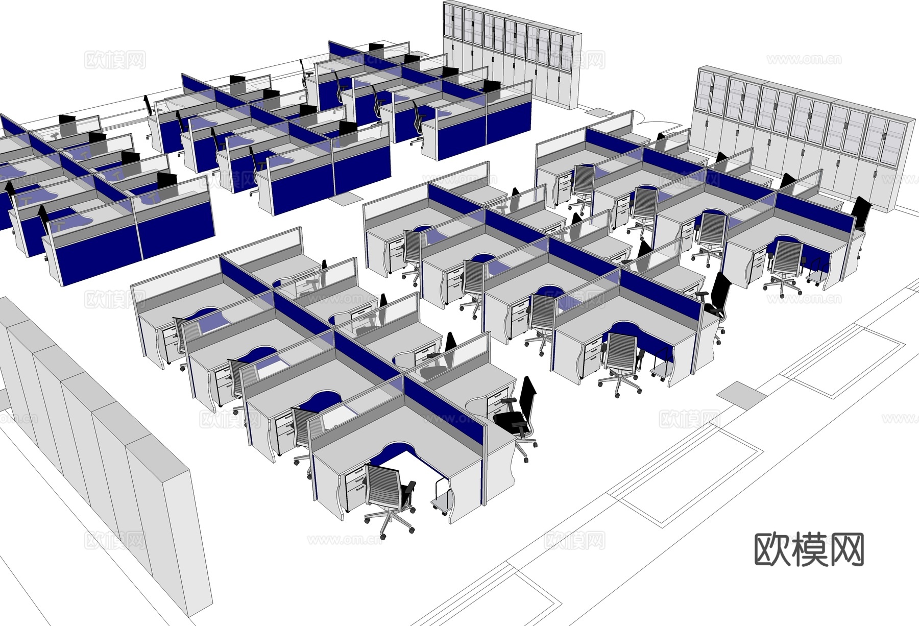 办公桌 工位 屛风卡位 办公椅su模型