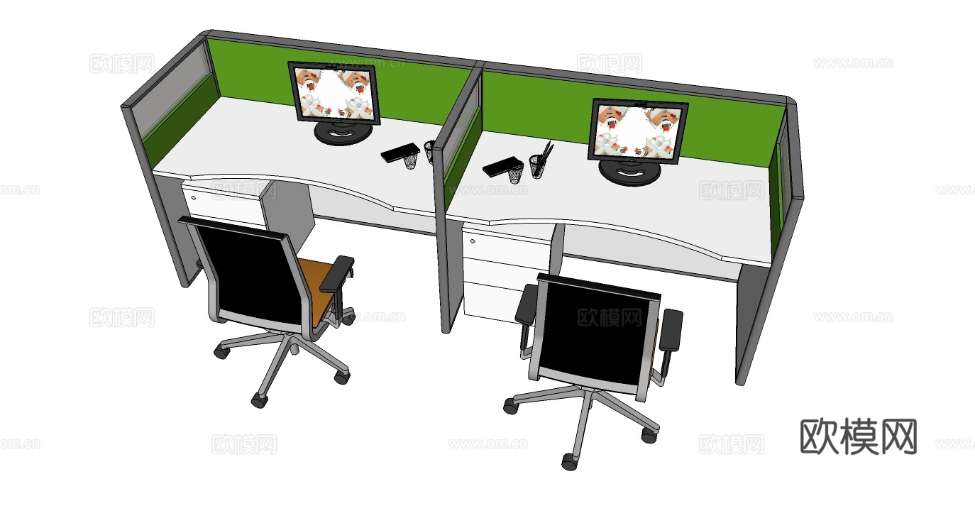 办公桌 工位 屛风卡位 办公椅su模型