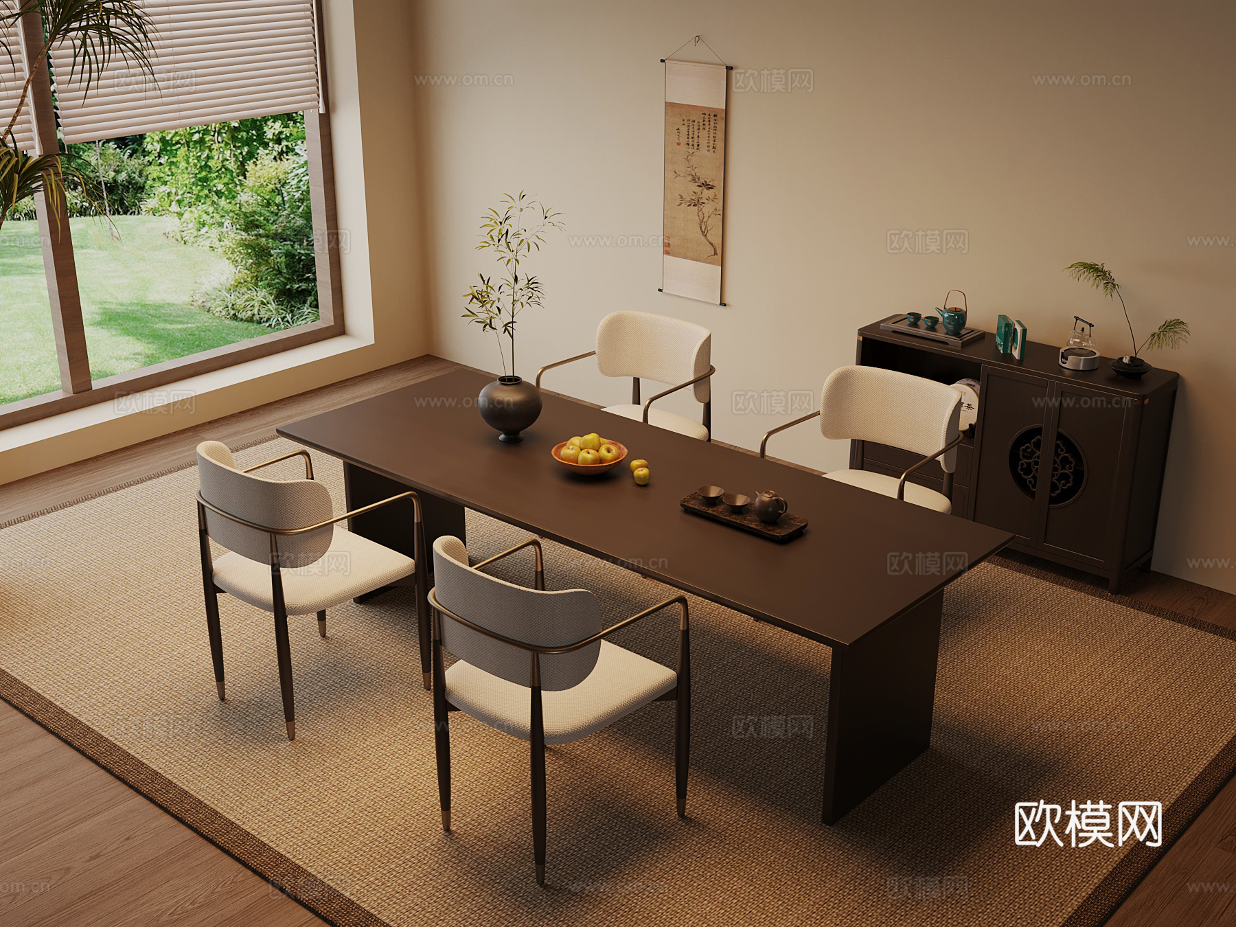 新中式餐桌椅su模型