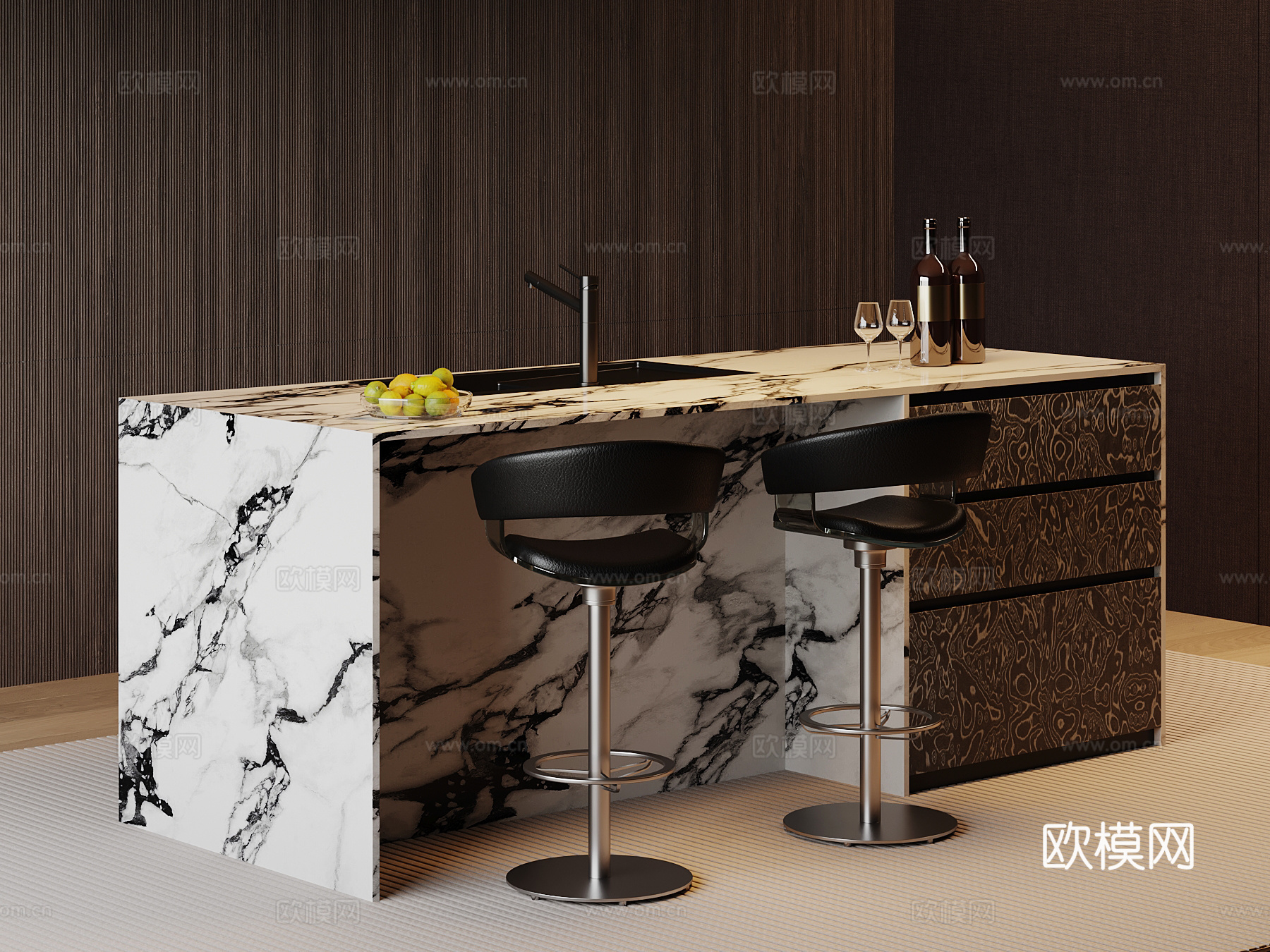 现代意式吧台 吧凳su模型