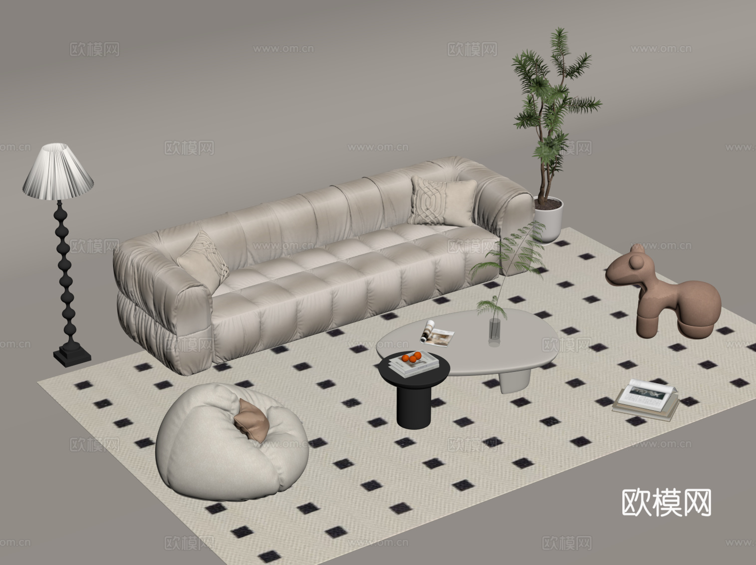法式奶油风沙发茶几组合su模型