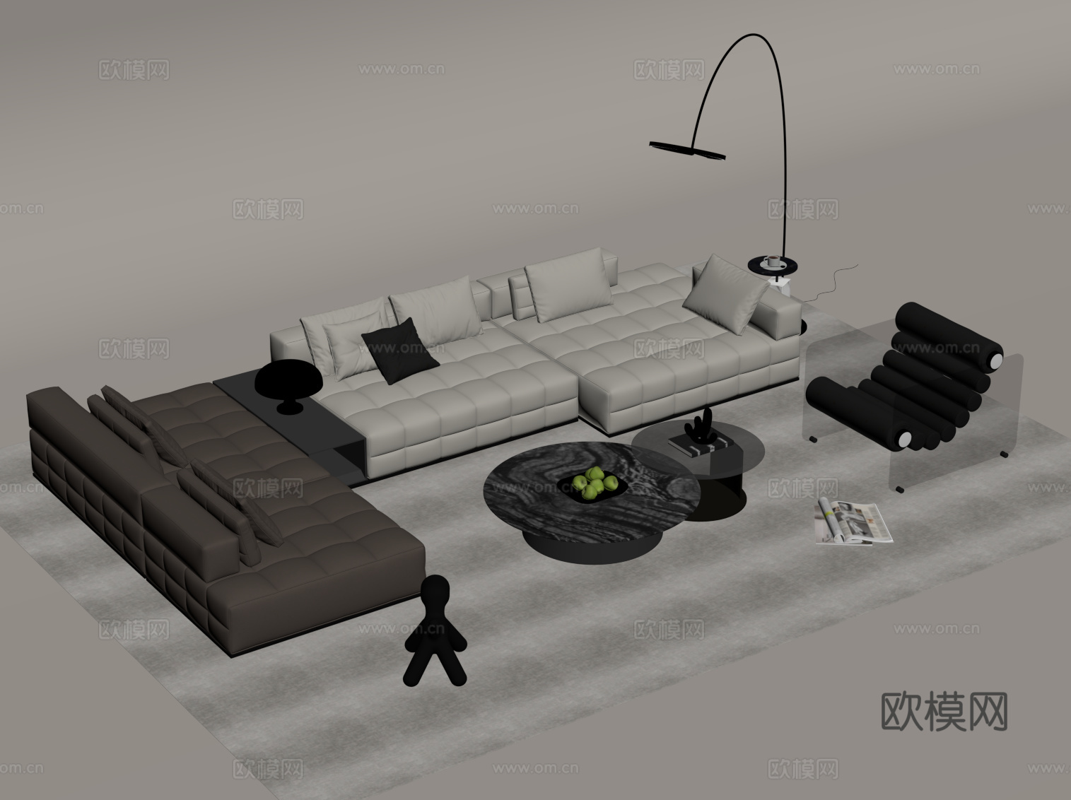 现代意式沙发茶几组合su模型