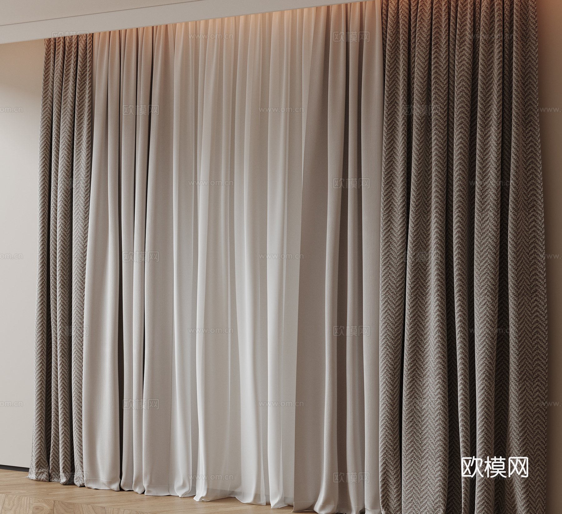 现代通用窗帘 中古布帘窗纱 纱帘 百叶帘 素色帘 纯色窗帘su模型