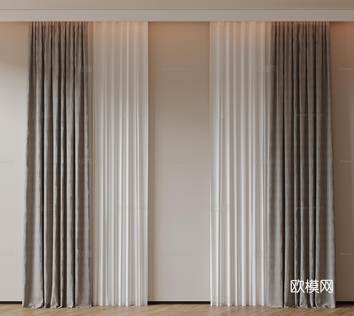 现代通用窗帘 中古布帘窗纱 纱帘 百叶帘 素色帘 纯色窗帘su模型