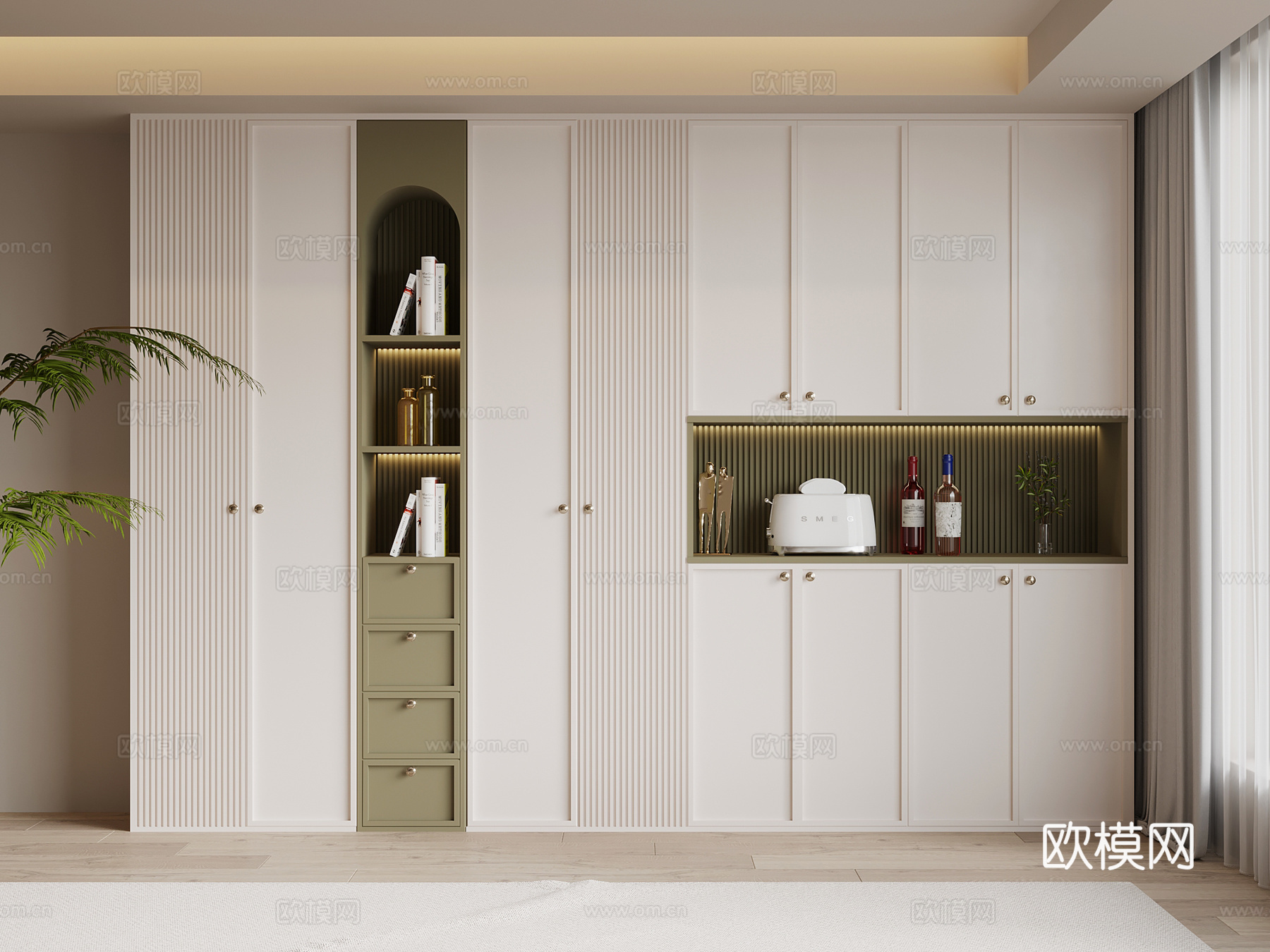 法式奶油风酒柜 餐边柜su模型