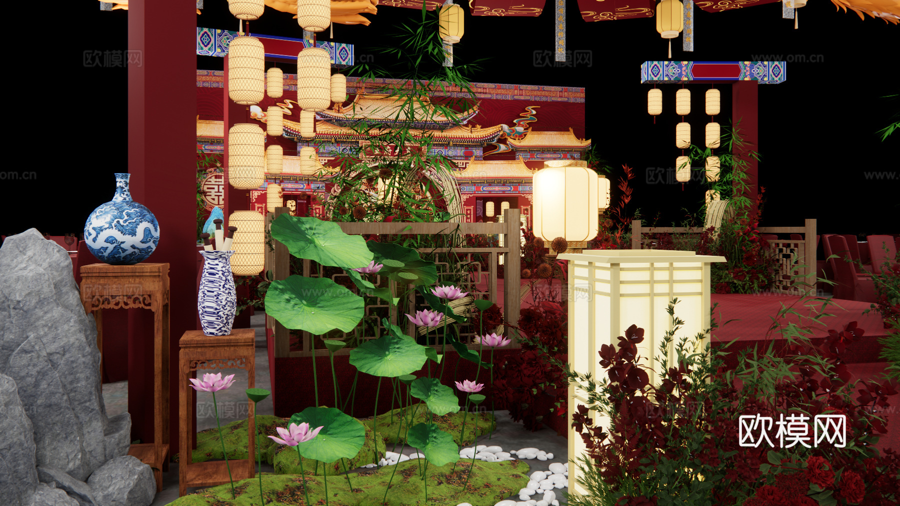 中式吊顶 婚礼su模型