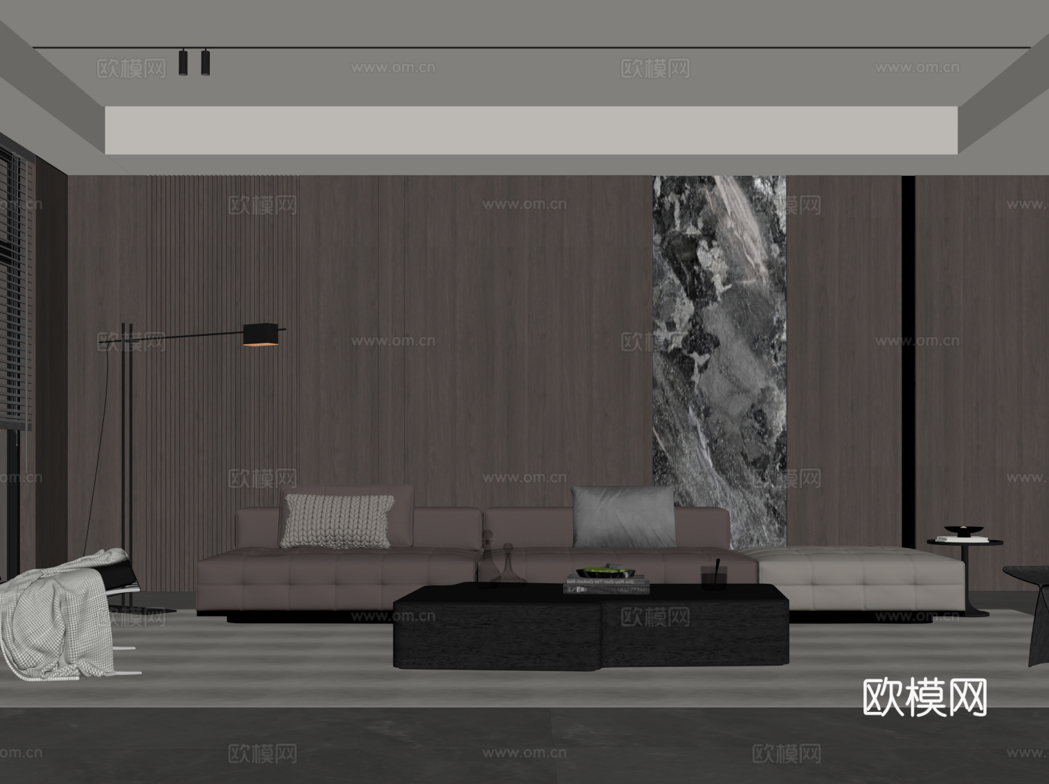 现代意式客厅 沙发背景墙 沙发茶几组合su模型