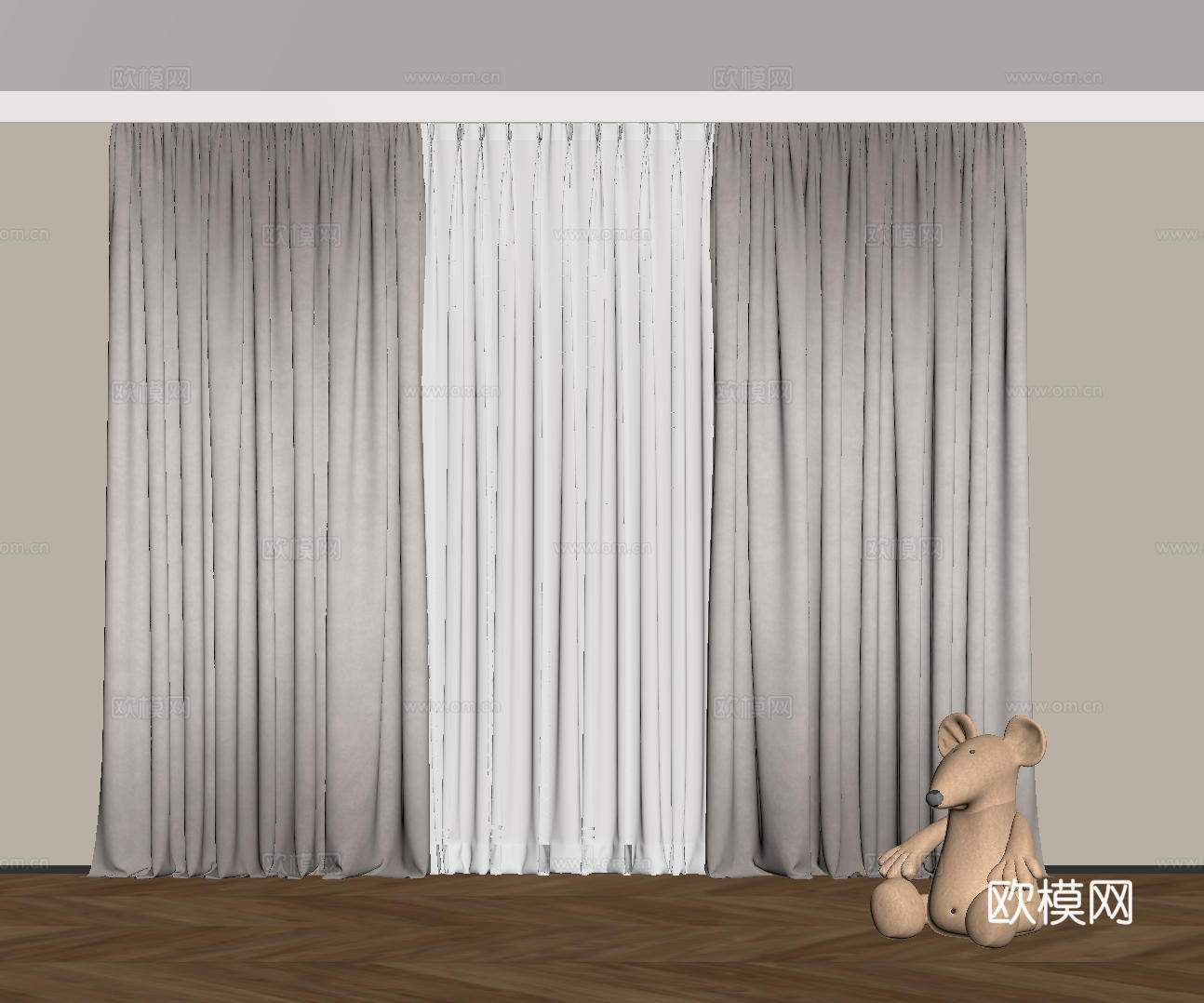 现代通用窗帘 中古布帘窗纱 纱帘 百叶帘 素色帘 纯色窗帘su模型