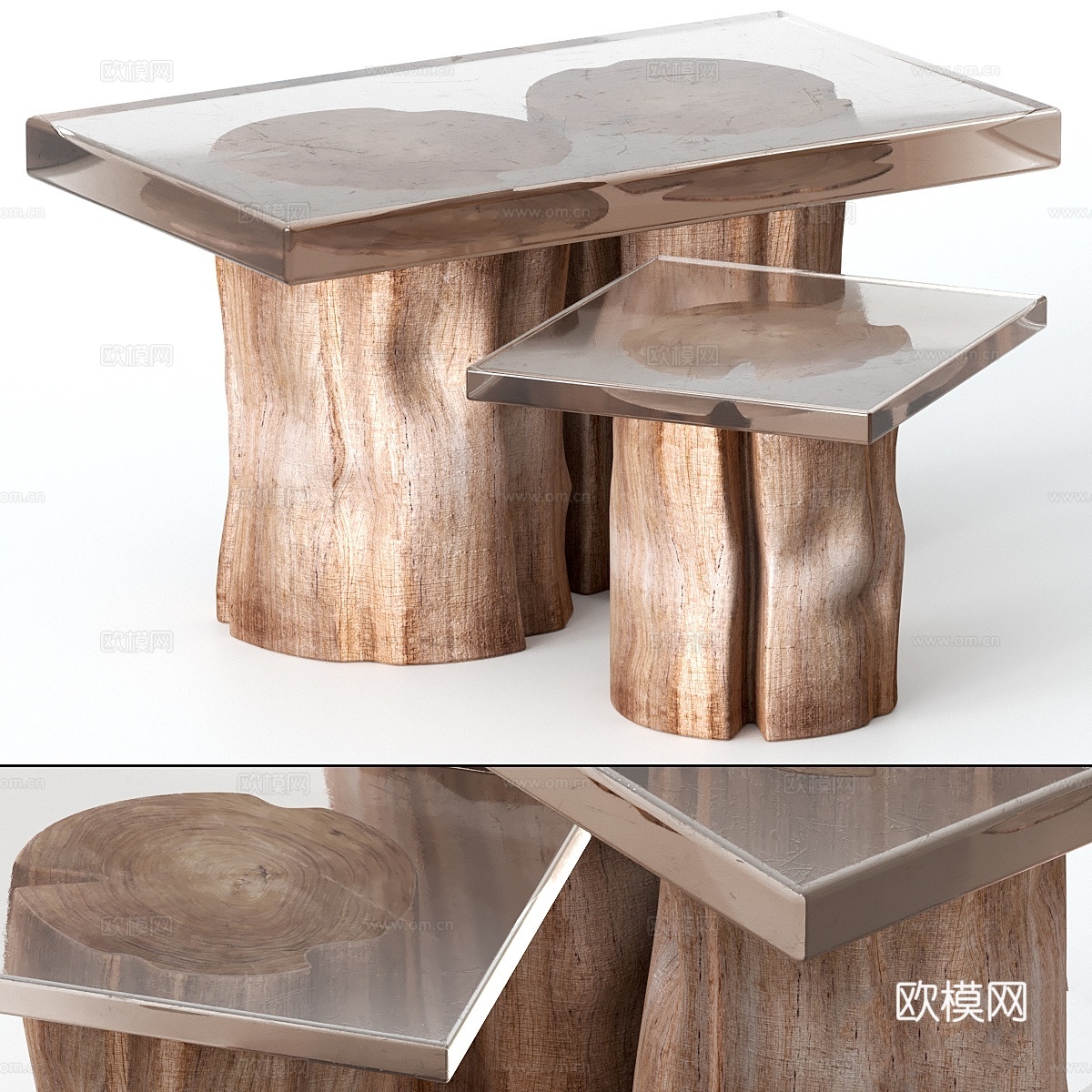 树桩与环氧树脂咖啡桌3d模型下载