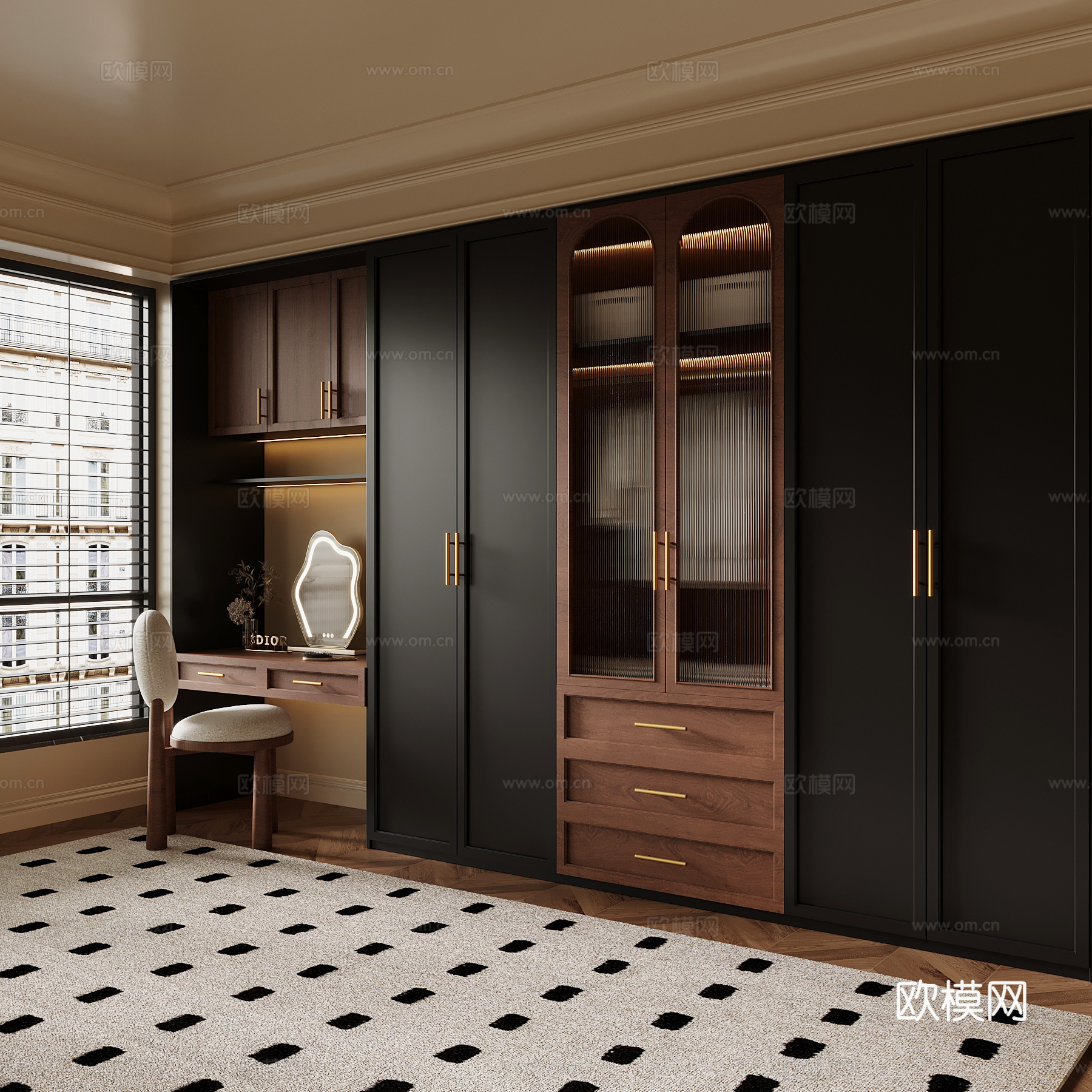 法式衣柜 衣帽间 梳妆台su模型