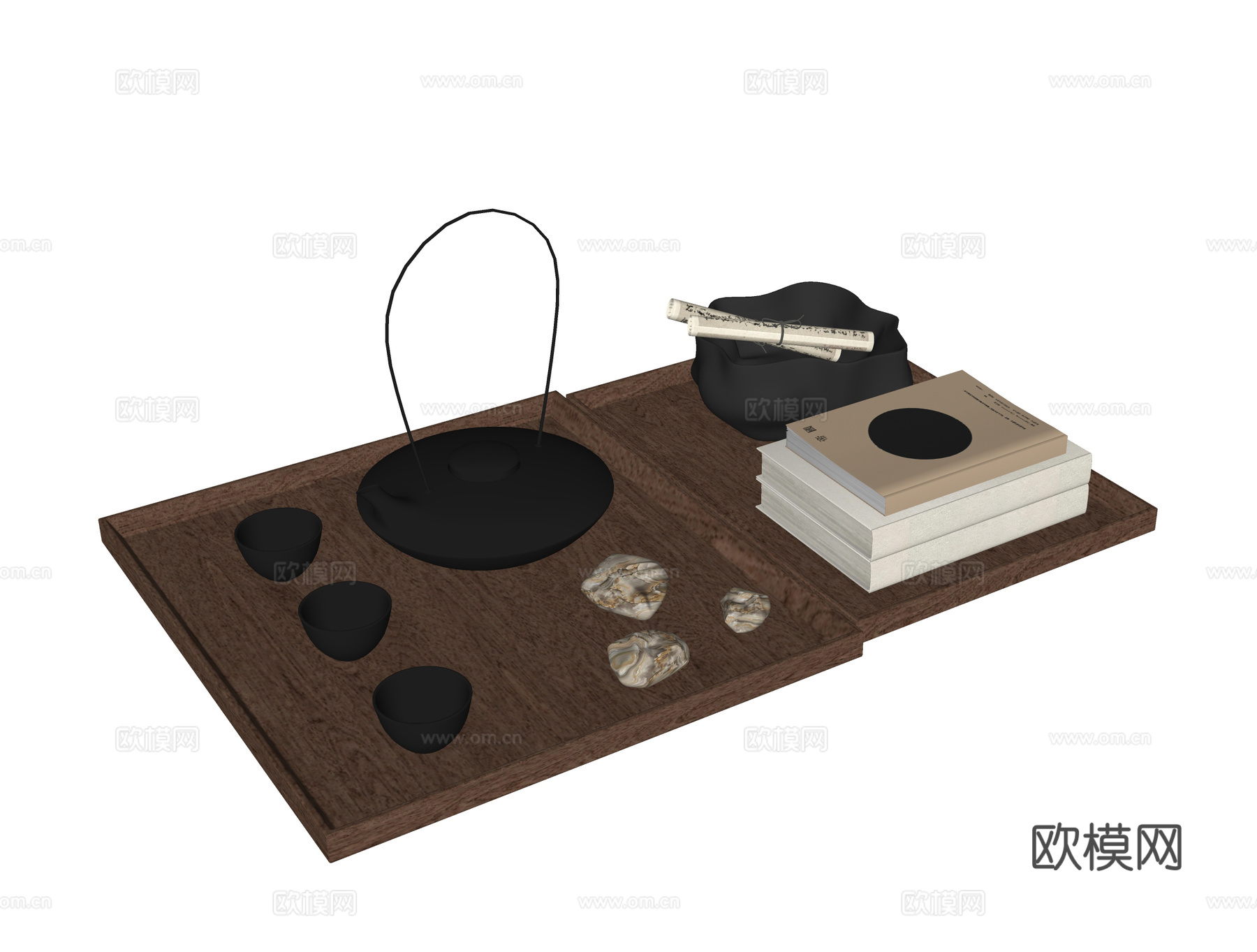 现代茶具摆件su模型