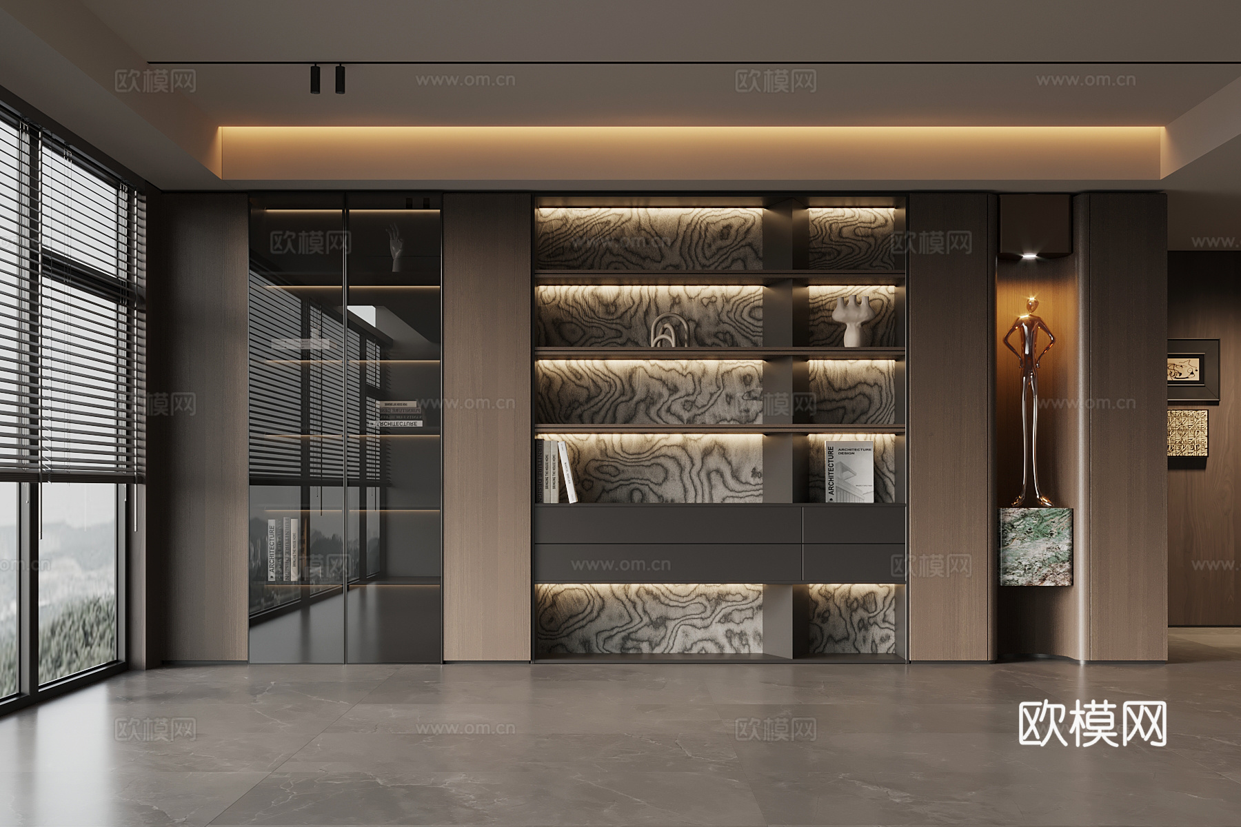 现代意式书柜su模型下载（渲染图1）