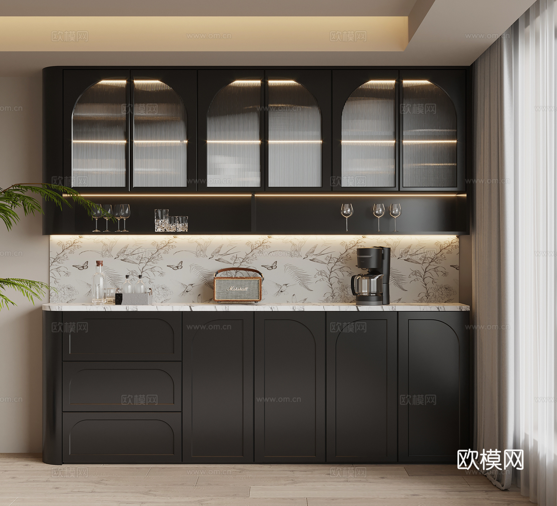 法式中古风酒柜 餐边柜su模型