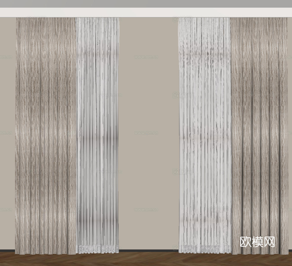 现代通用窗帘 中古布帘窗纱 纱帘 百叶帘 素色帘 纯色窗帘su模型
