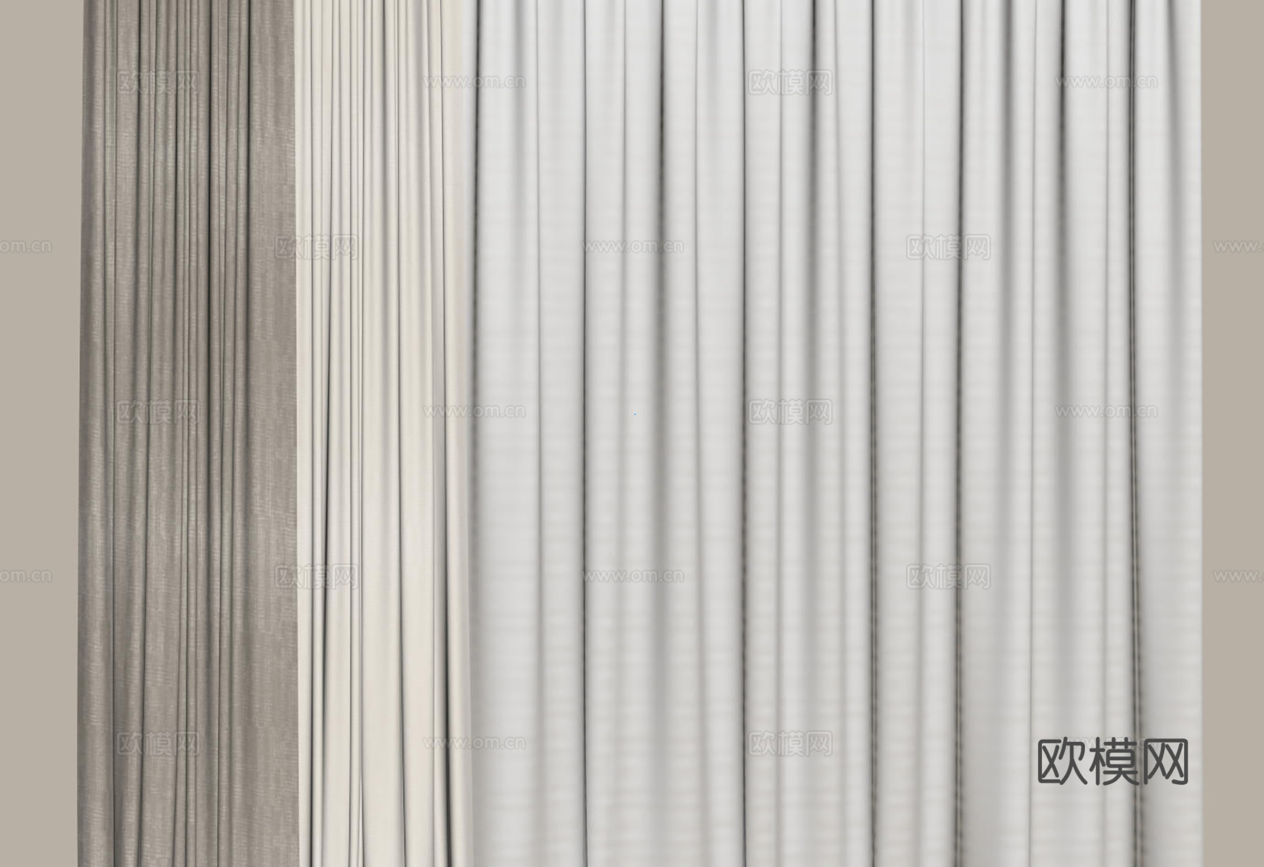 现代通用窗帘 中古布帘窗纱 纱帘 百叶帘 素色帘 纯色窗帘su模型下载（渲染图2）