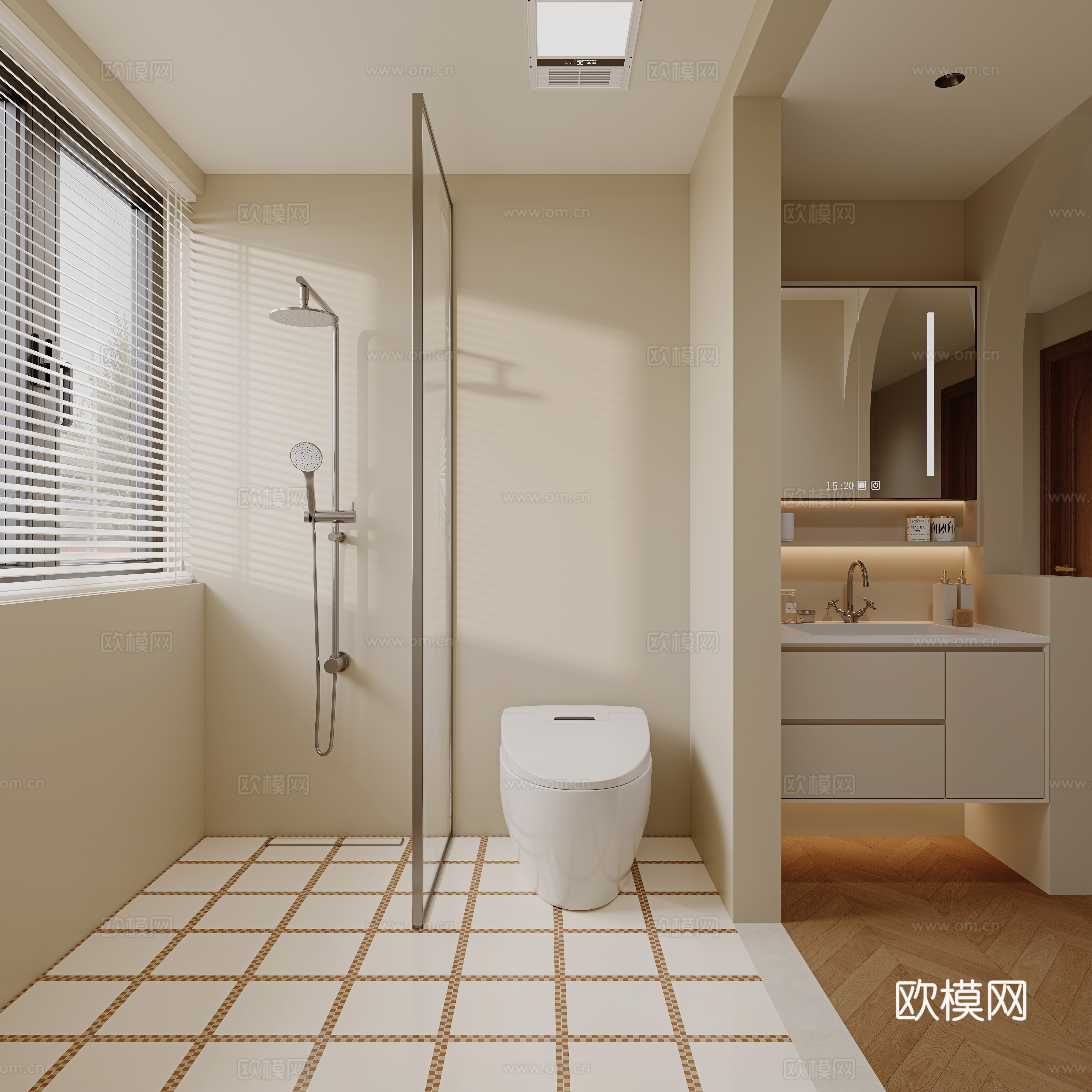 现代卫生间  浴室柜 花洒 洗手盆 智能马桶 卫生间用品su模型