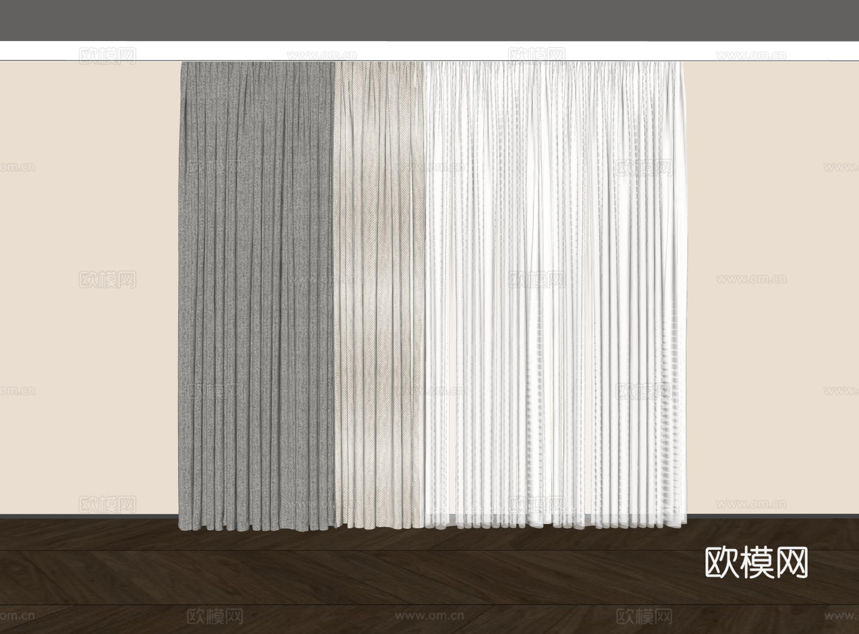 现代通用窗帘 中古布帘窗纱 纱帘 百叶帘 素色帘 纯色窗帘su模型