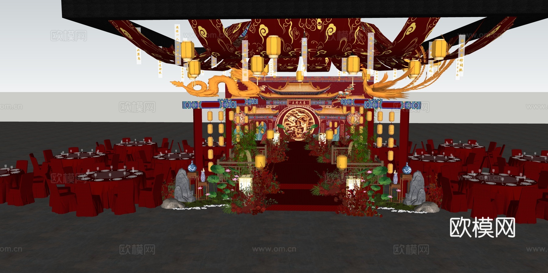 中式吊顶 婚礼su模型