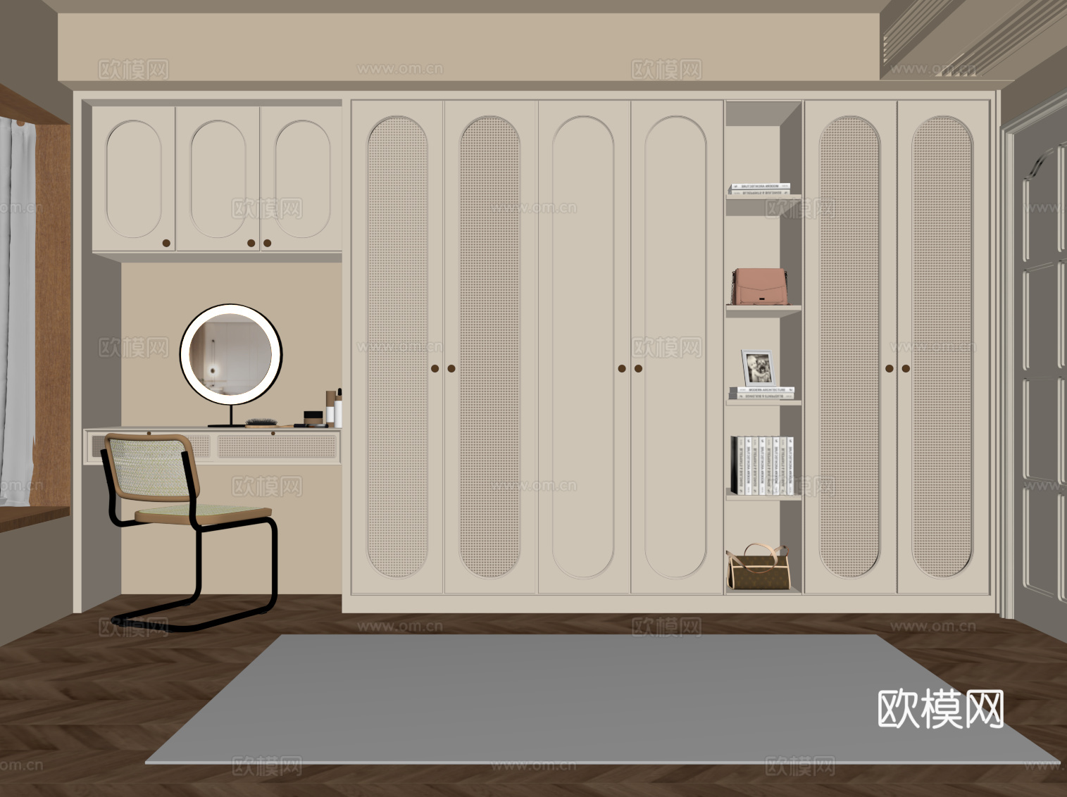 法式衣柜 衣帽间 梳妆台su模型