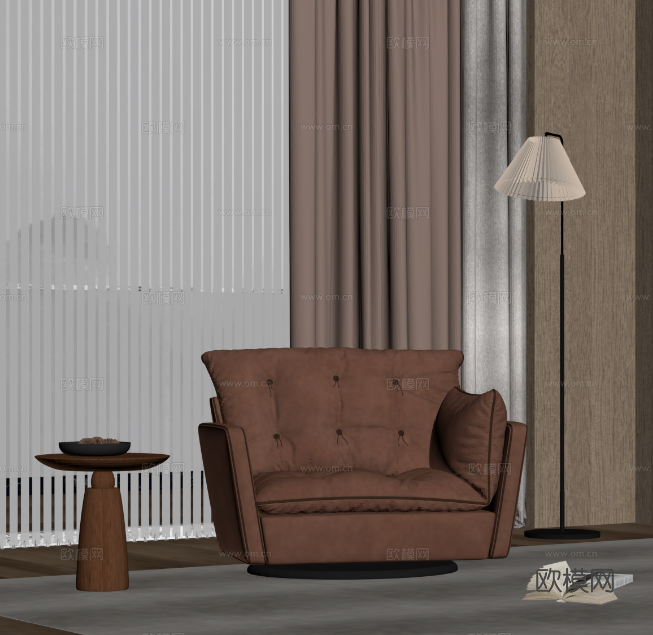 中古风单人沙发 休闲沙发su模型