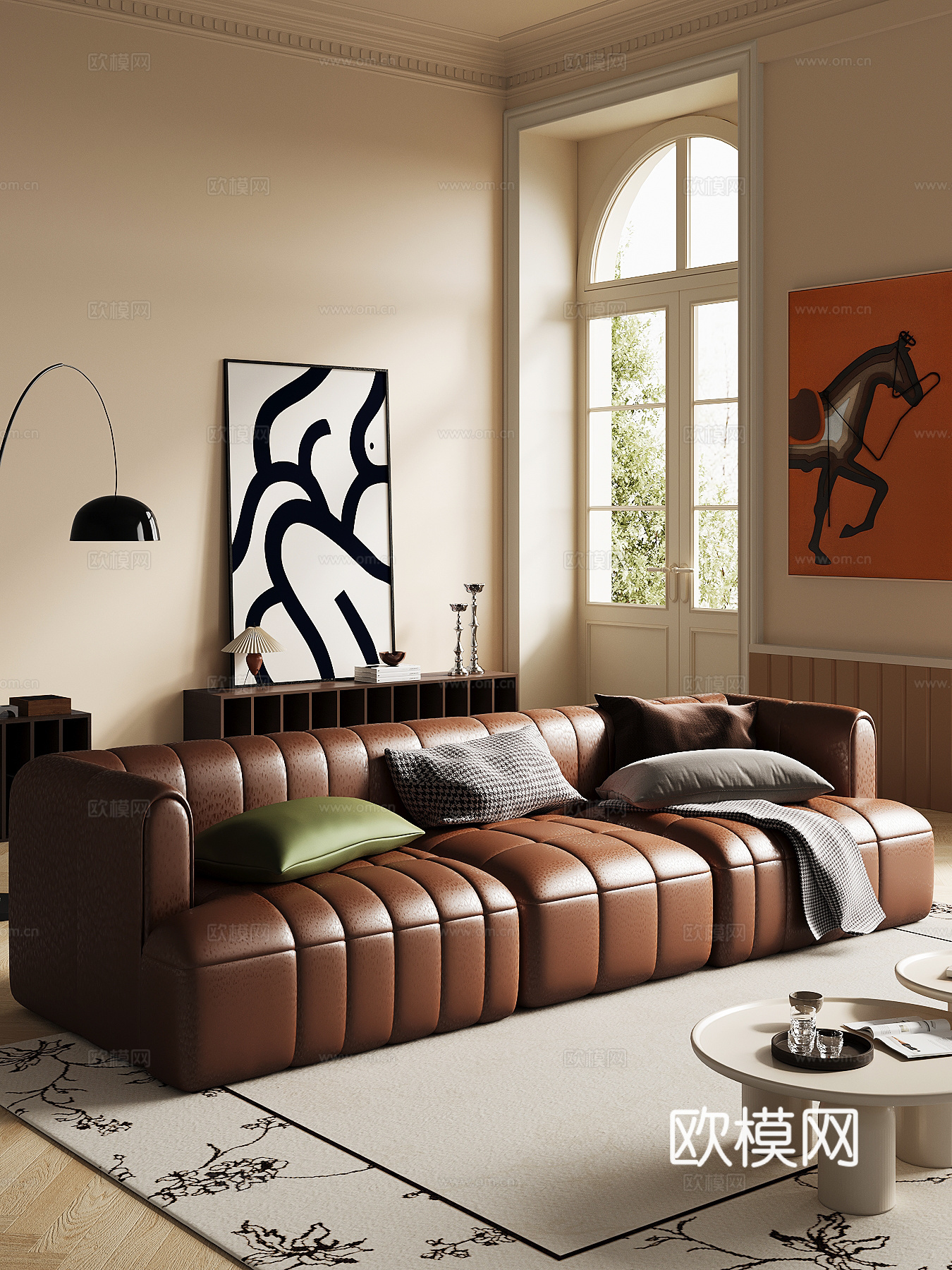 法式复古风多人沙发 直排沙发su模型