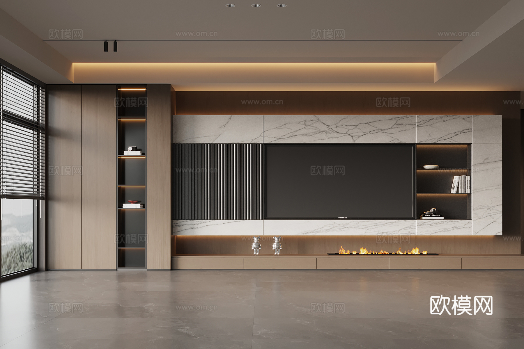 现代意式电视背景墙 电视柜su模型