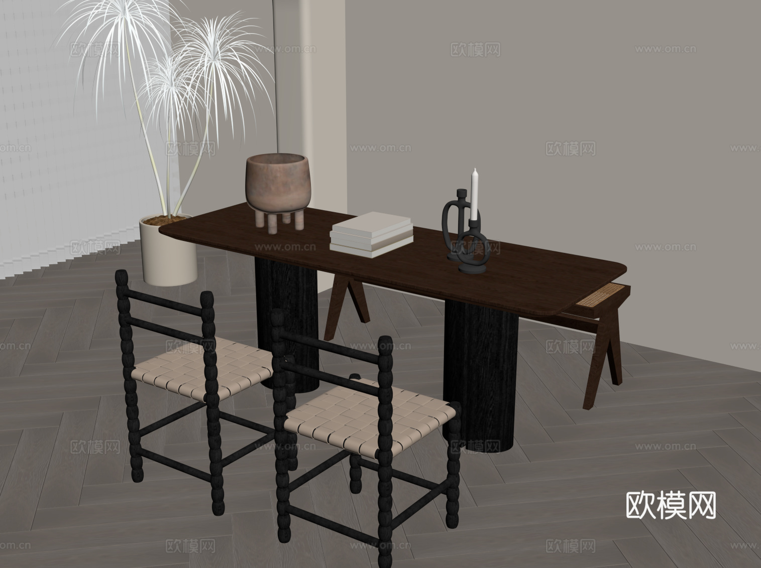 法式复古风餐桌椅su模型
